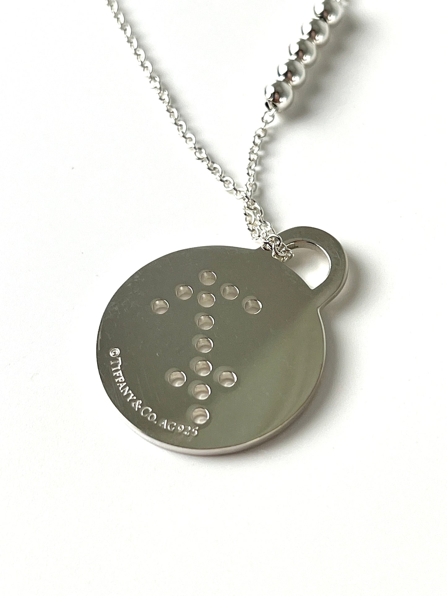 Tiffany & Co Round Zodiac Sagittarius Tag Silver Charm Pendant Necklace