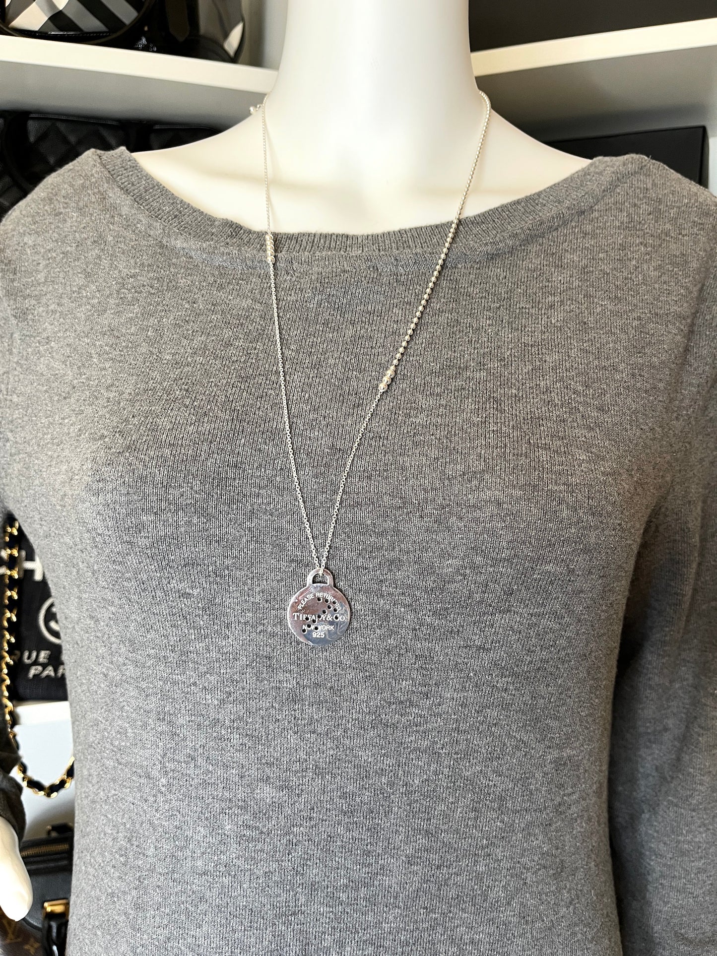 Tiffany & Co Round Zodiac Sagittarius Tag Silver Charm Pendant Necklace