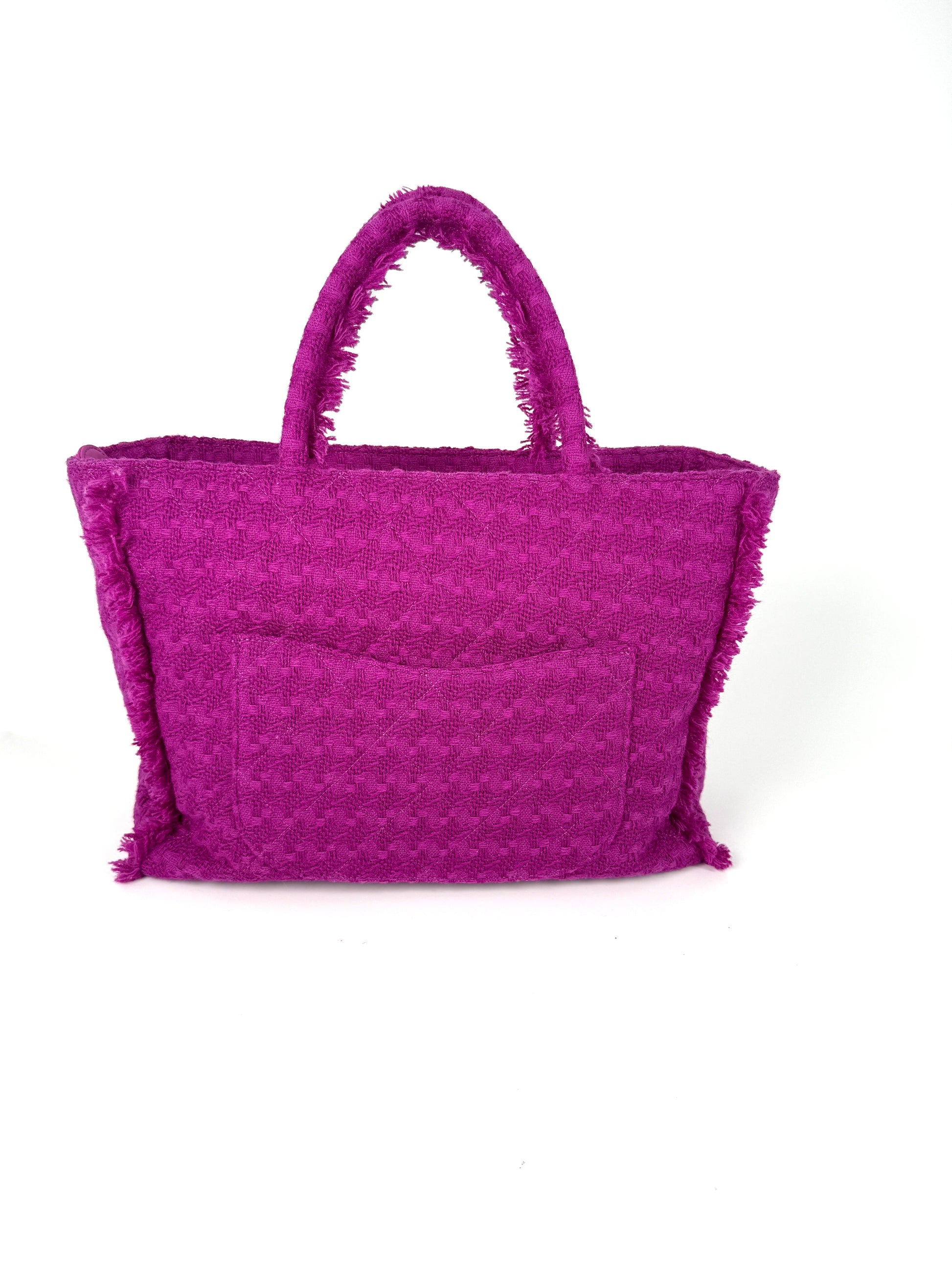 CHANEL Wool Tweed Giant Logo Purple Zip Shopping Tote