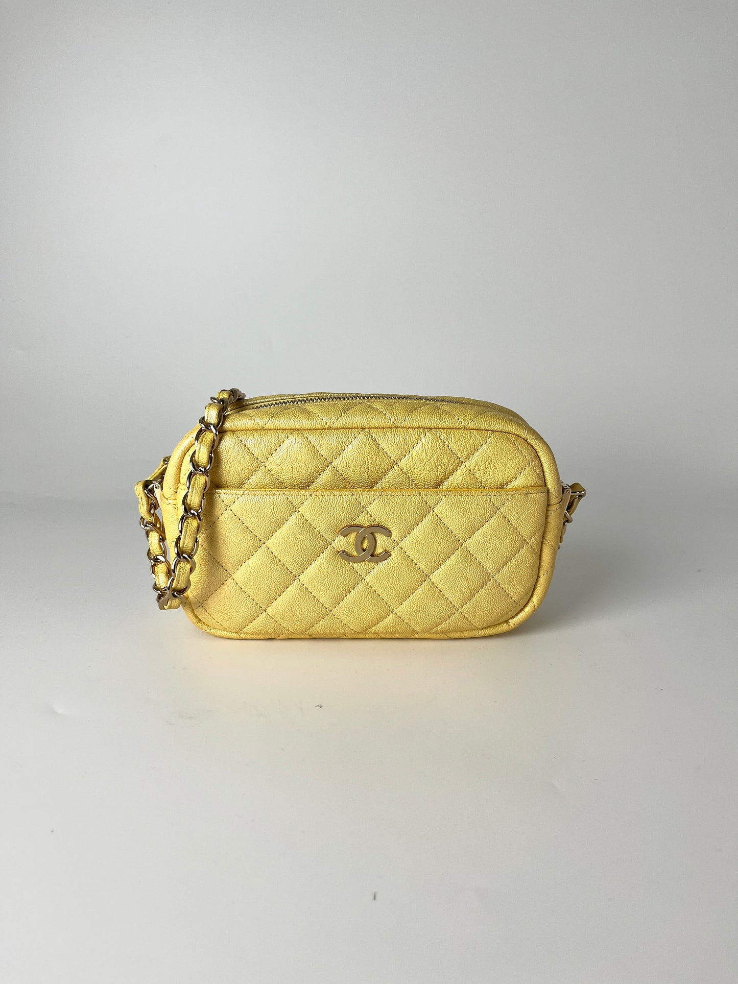 CHANEL Iridescent Yellow Caviar Leather Camera Case Crossbody Bag