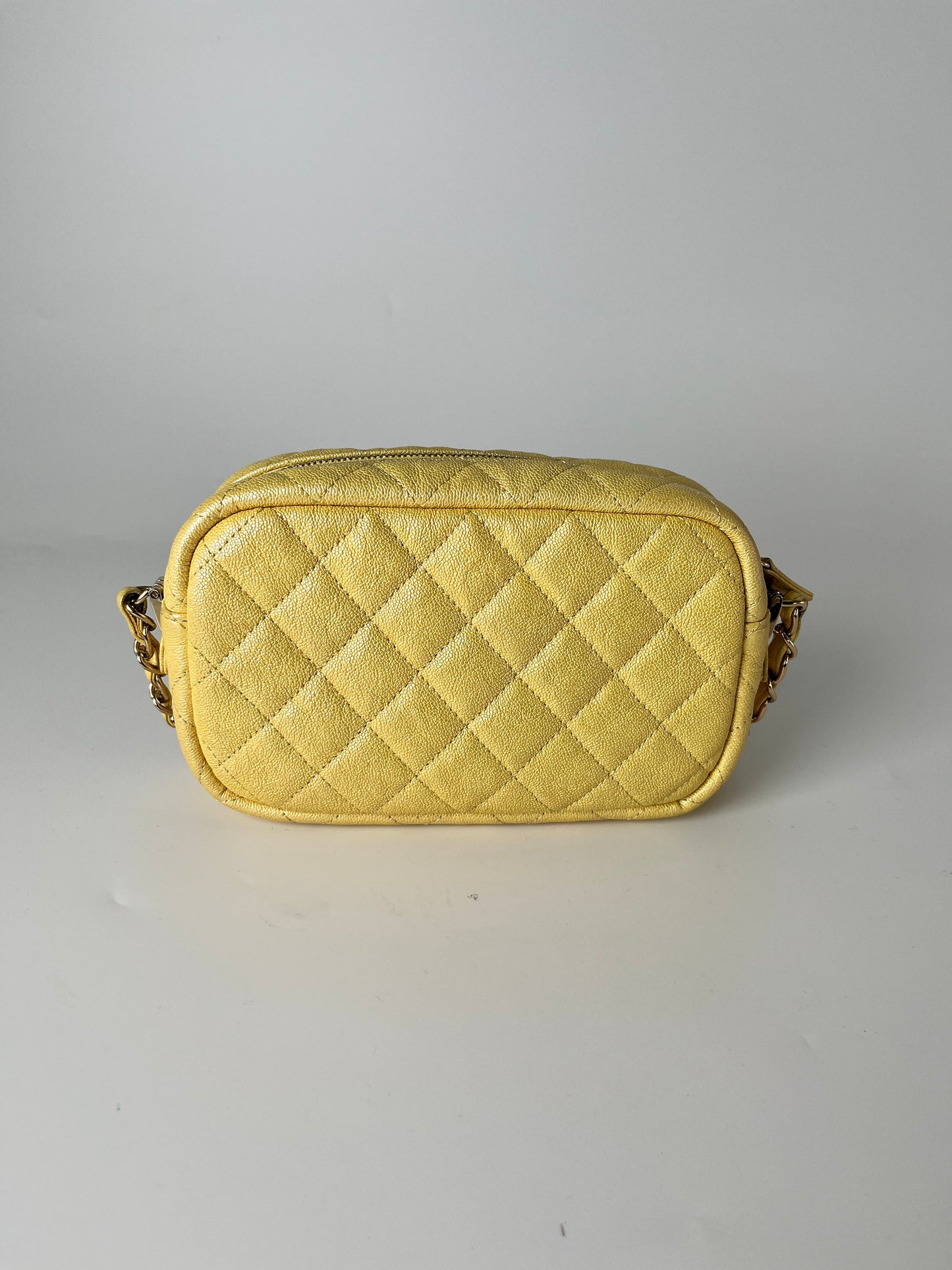 CHANEL Iridescent Yellow Caviar Leather Camera Case Crossbody Bag