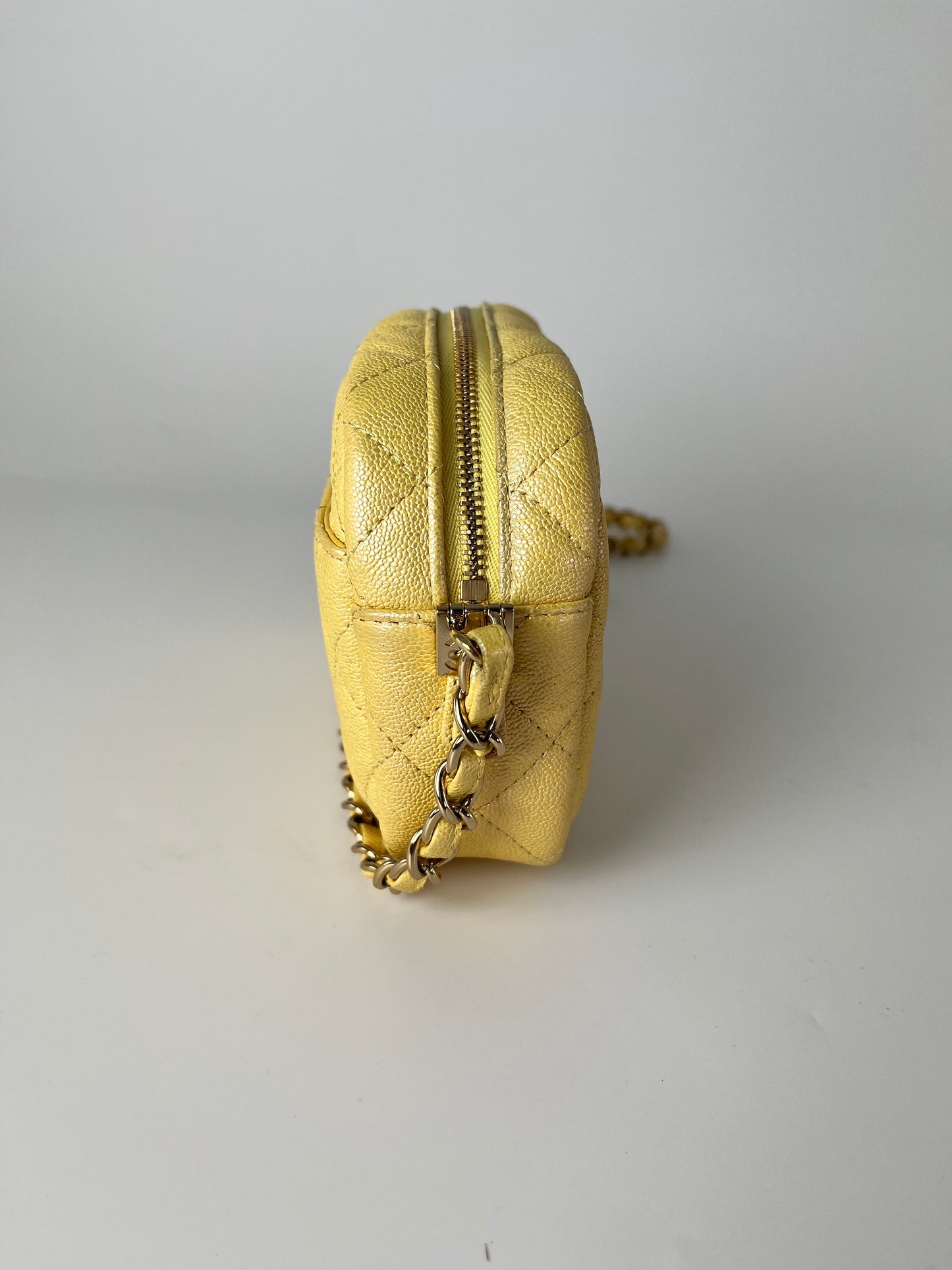 CHANEL Iridescent Yellow Caviar Leather Camera Case Crossbody Bag