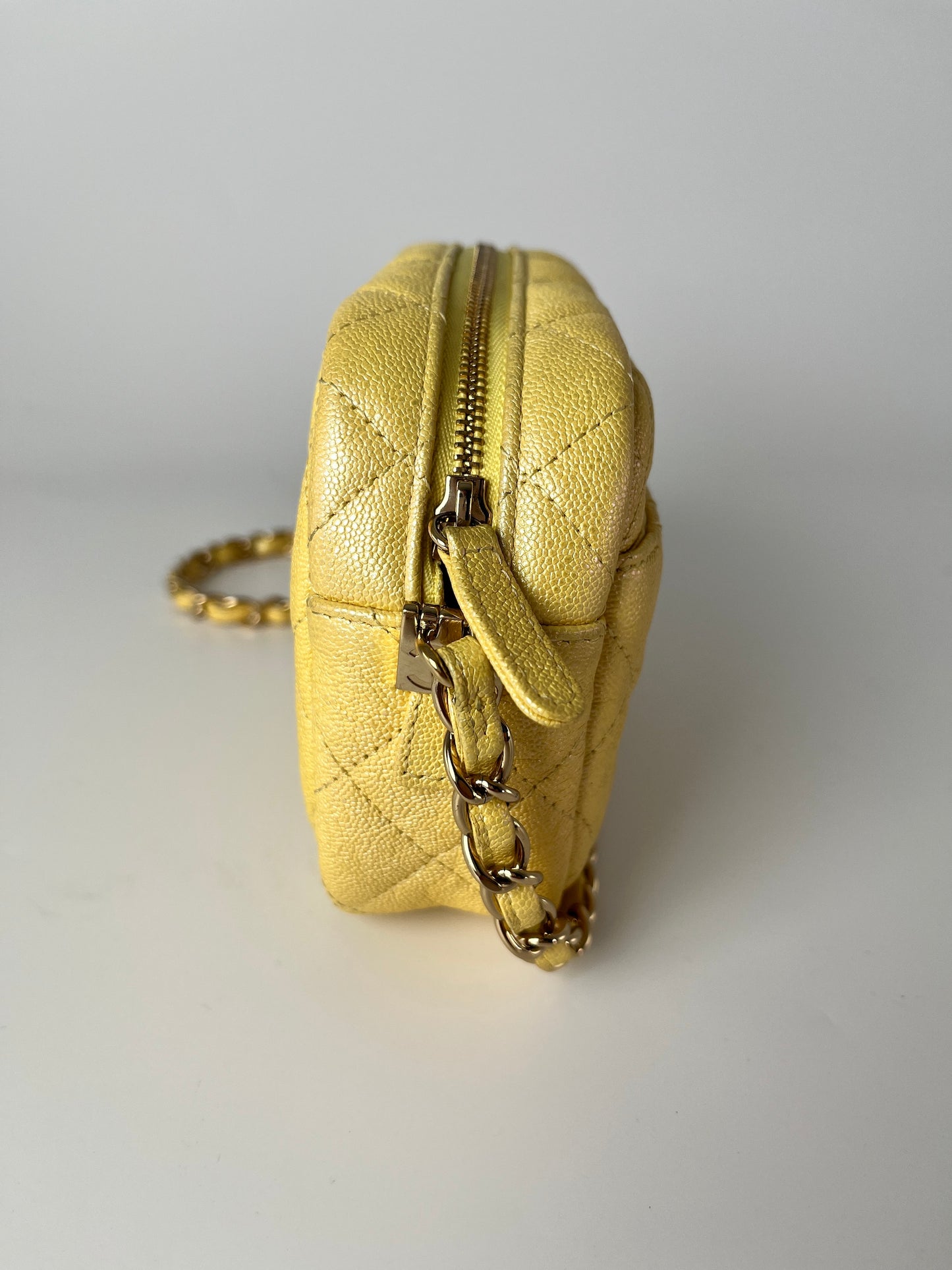 CHANEL Iridescent Yellow Caviar Leather Camera Case Crossbody Bag