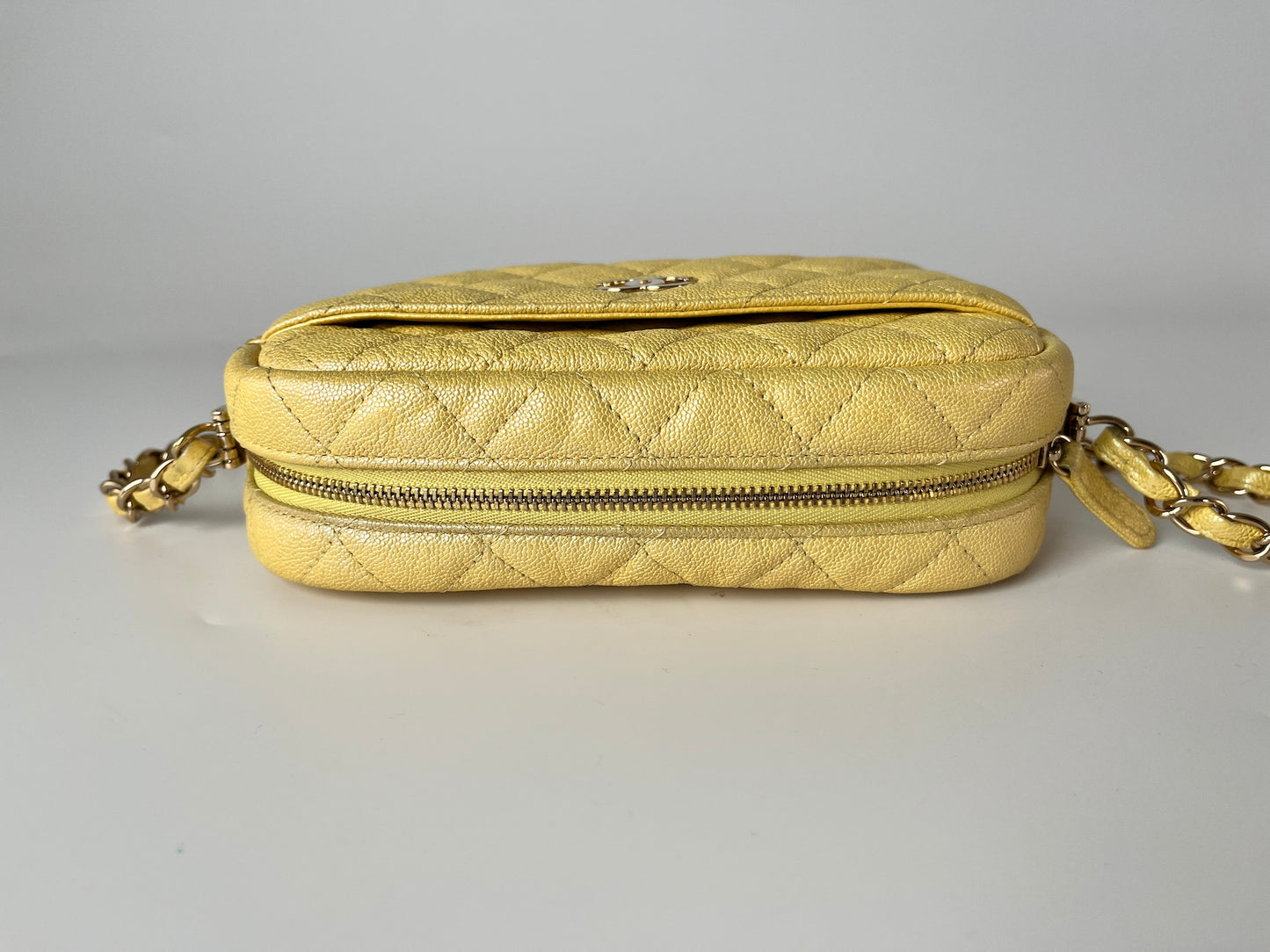 CHANEL Iridescent Yellow Caviar Leather Camera Case Crossbody Bag