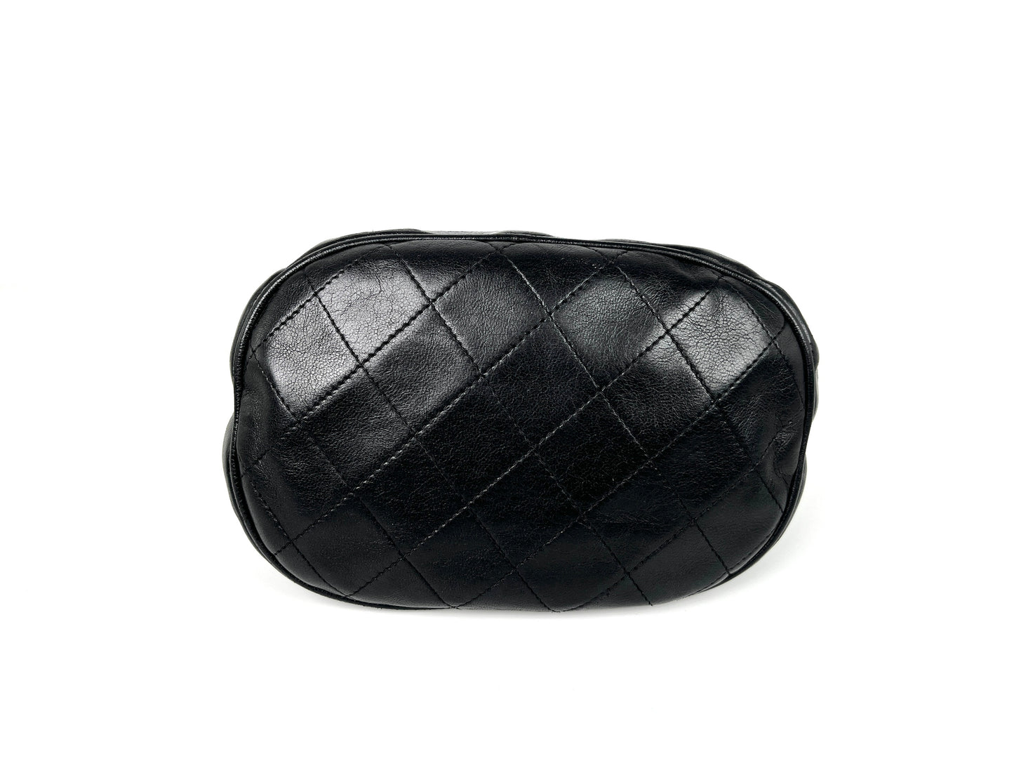 Vintage CHANEL 24k Gold Black Lambskin Leather Quilted Bucket Shoulder Bag