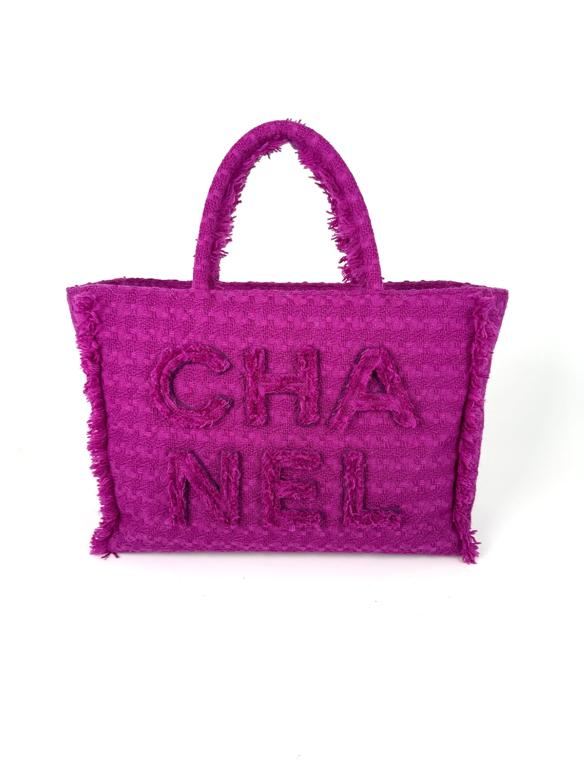 CHANEL Wool Tweed Giant Logo Purple Zip Shopping Tote Designer for less