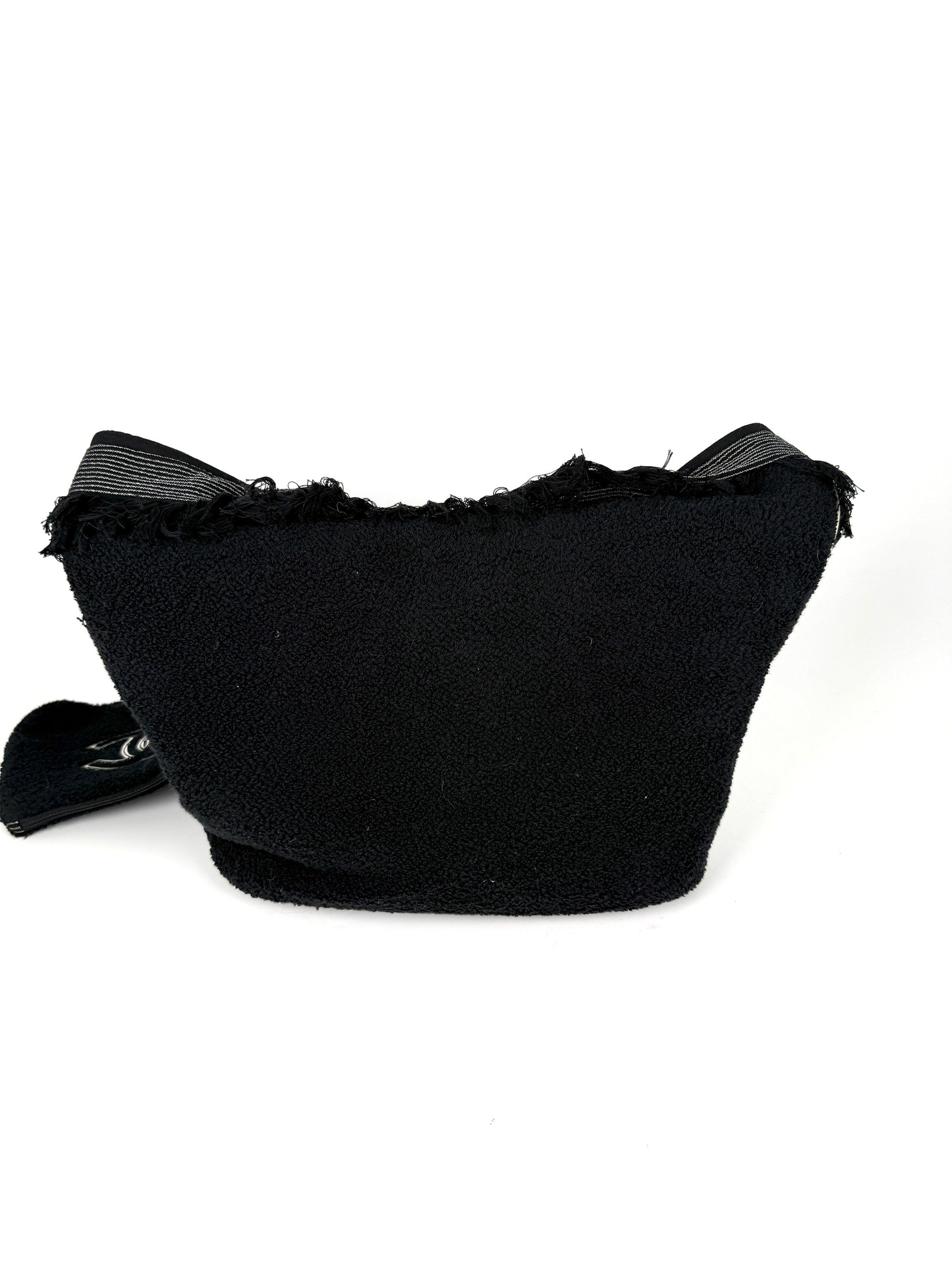 CHANEL Terry Cotton Fringe CC Logo Black Ecru Beach Shopping Tote with Pouch and Towel