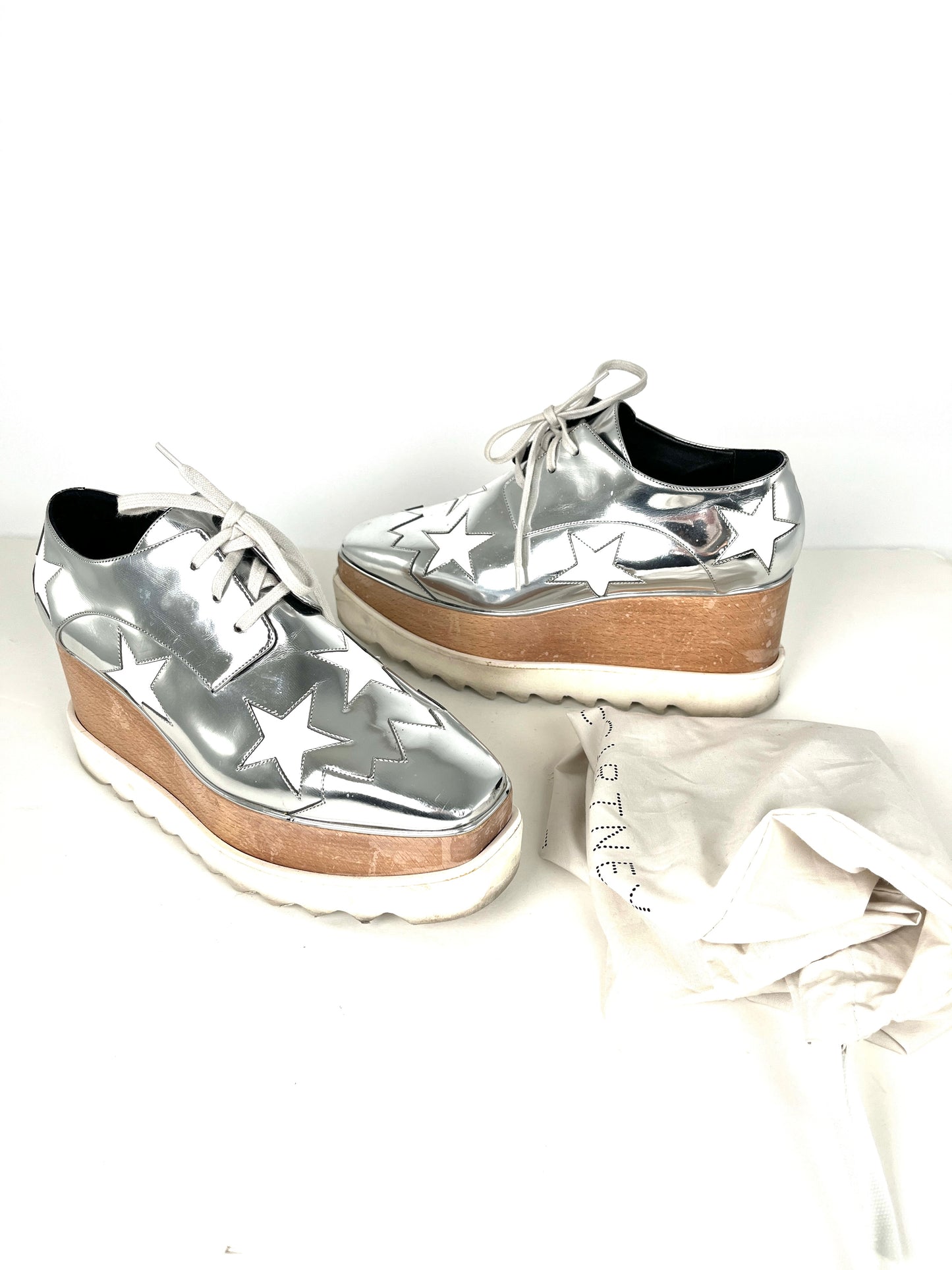 Stella McCartney Platform Silver White Star Sneakers 38 8