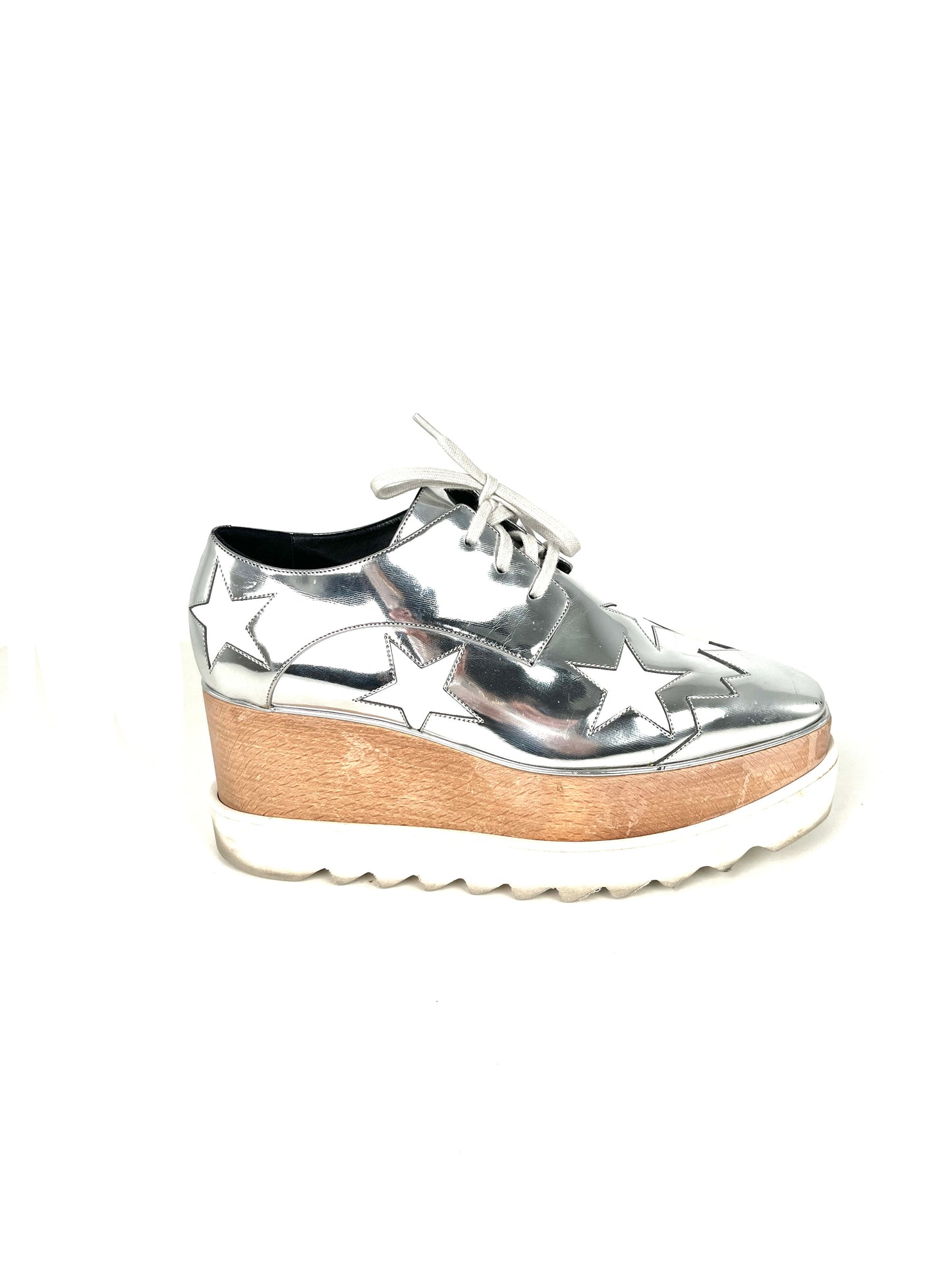 Stella McCartney Platform Silver White Star Sneakers 38 8