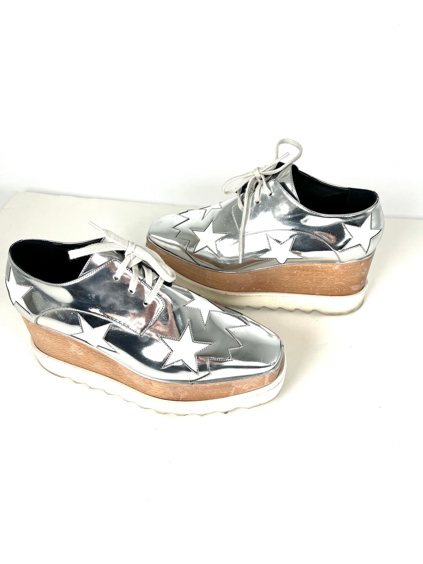 Stella McCartney Platform Silver White Star Sneakers 38 8