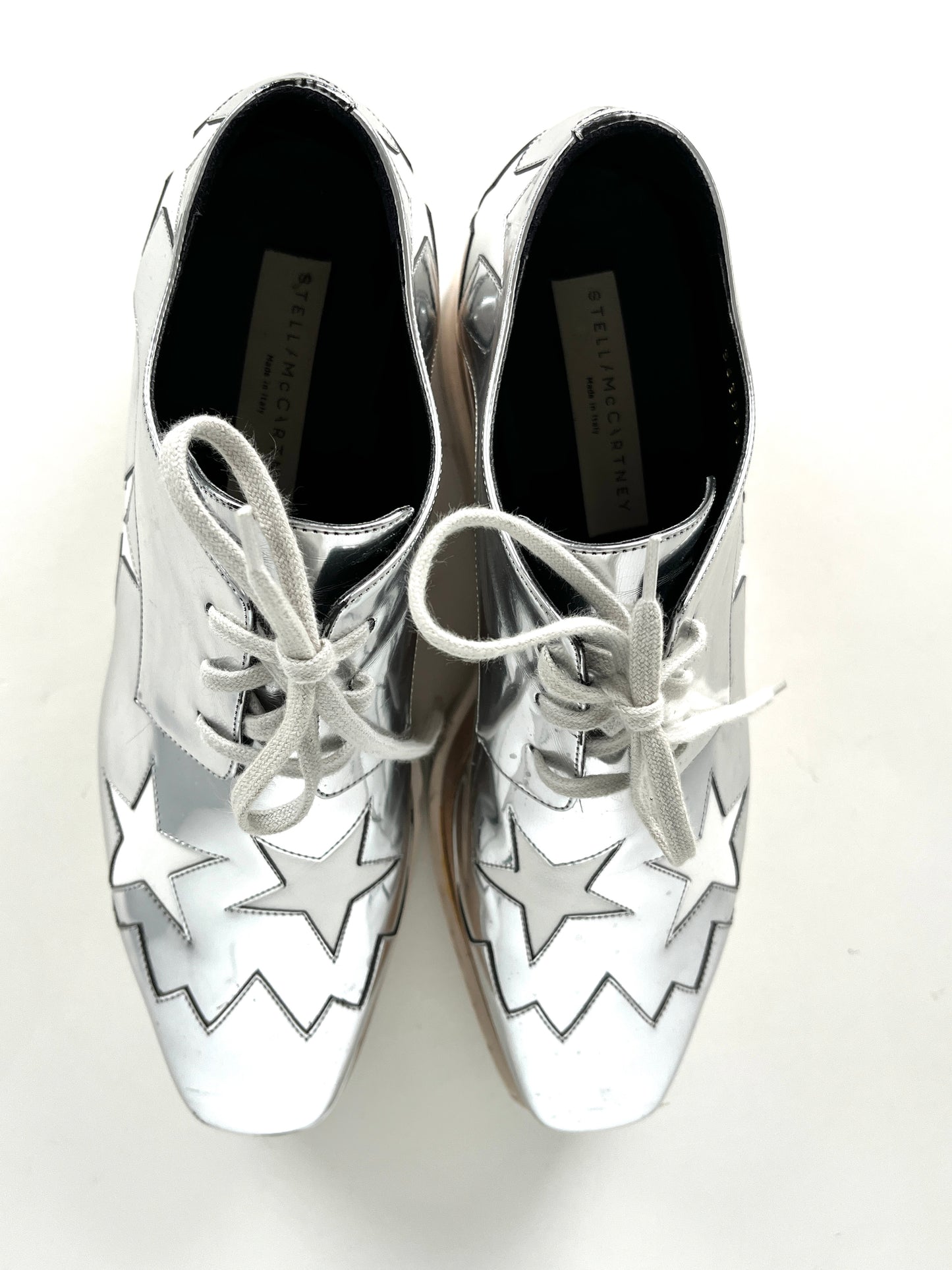 Stella McCartney Platform Silver White Star Sneakers 38 8