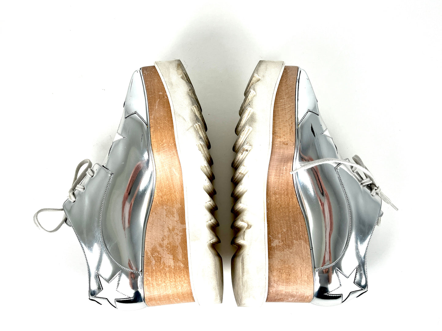 Stella McCartney Platform Silver White Star Sneakers 38 8