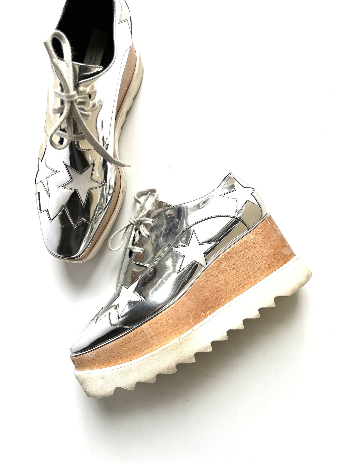 Stella McCartney Platform Silver White Star Sneakers 38 8