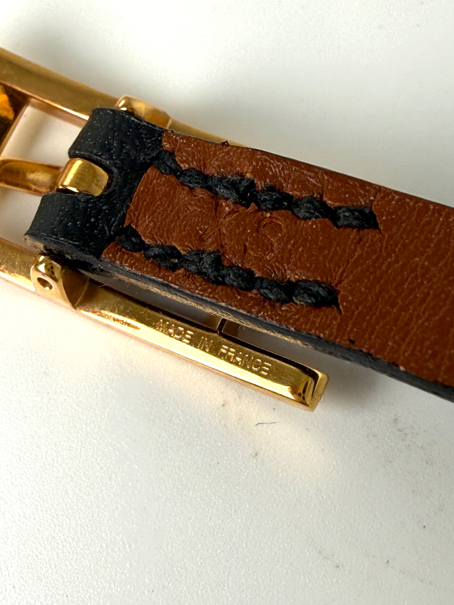 HERMES BeHapi Double Tour Reversible Black Gold Leather Gold Plated Hardware Wrap Bracelet XS