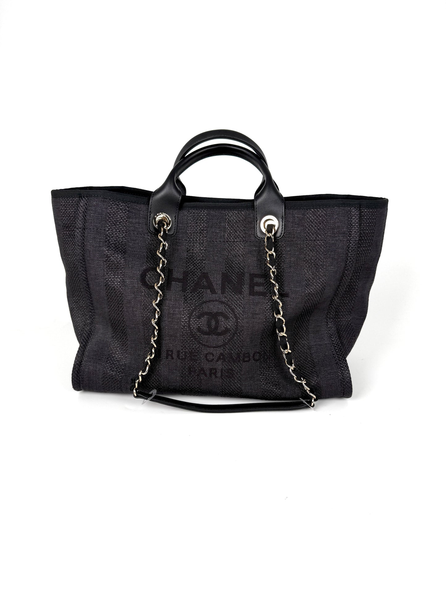 CHANEL Deauville Straw Raffia Black Large Shopping Tote