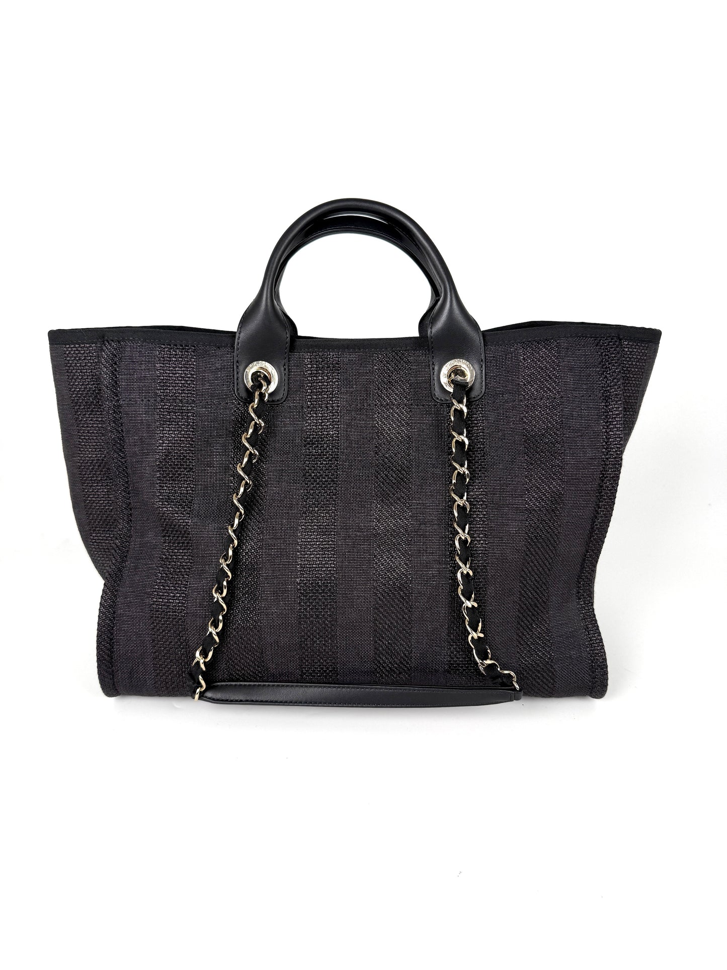 CHANEL Deauville Straw Raffia Black Large Shopping Tote