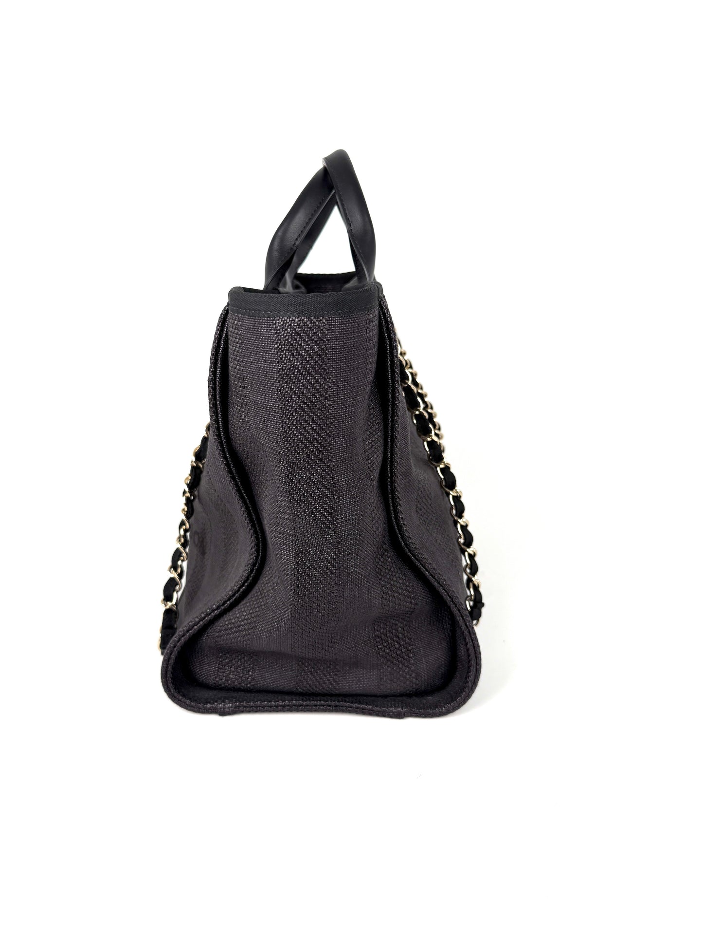 CHANEL Deauville Straw Raffia Black Large Shopping Tote