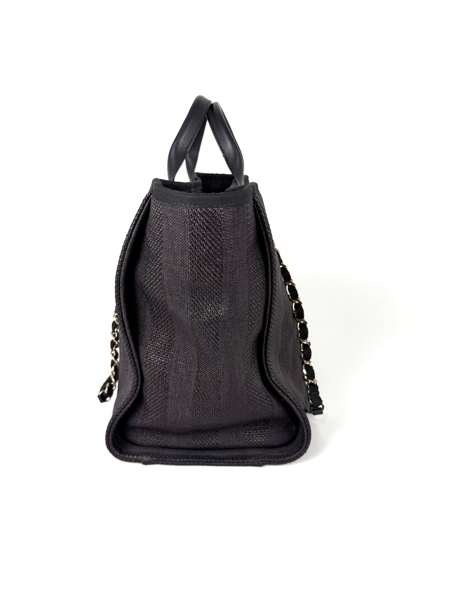 CHANEL Deauville Straw Raffia Black Large Shopping Tote