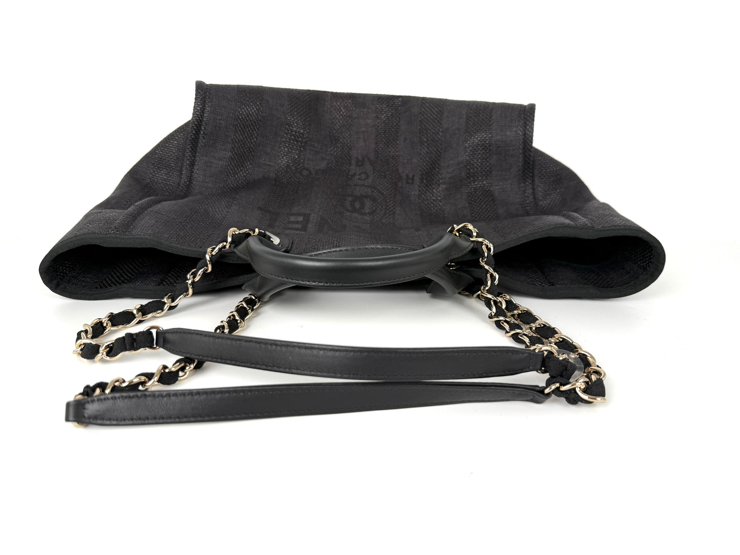 CHANEL Deauville Straw Raffia Black Large Shopping Tote