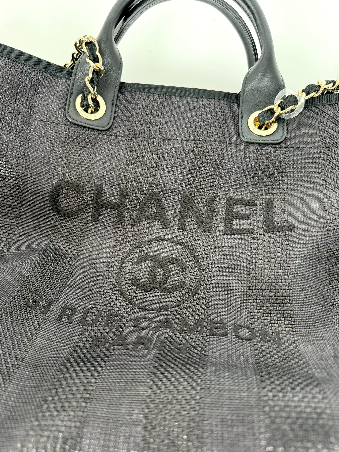 CHANEL Deauville Straw Raffia Black Large Shopping Tote