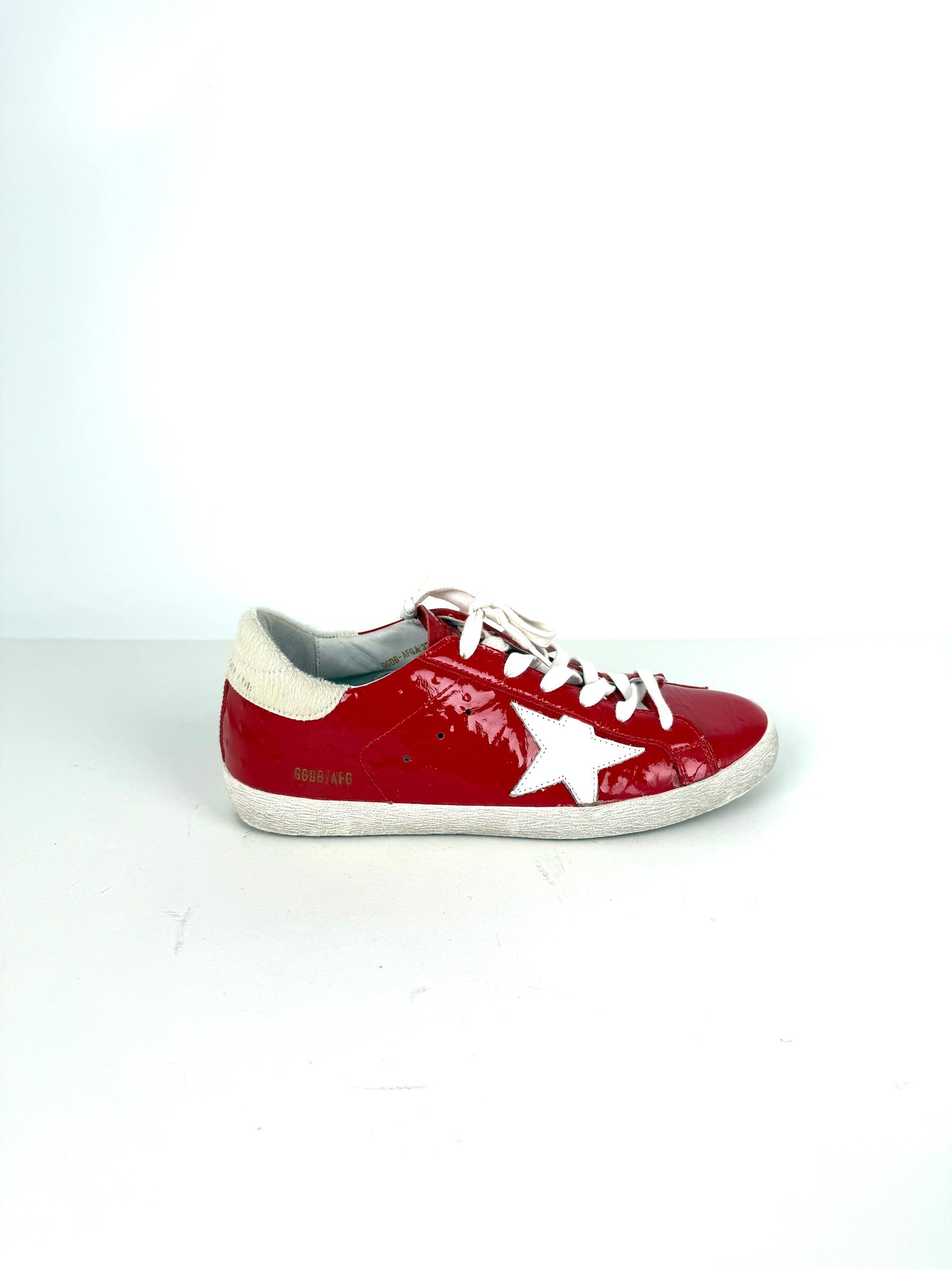GOLDEN GOOSE Superstar Red Patent Ostrich White Sneakers 38, 8