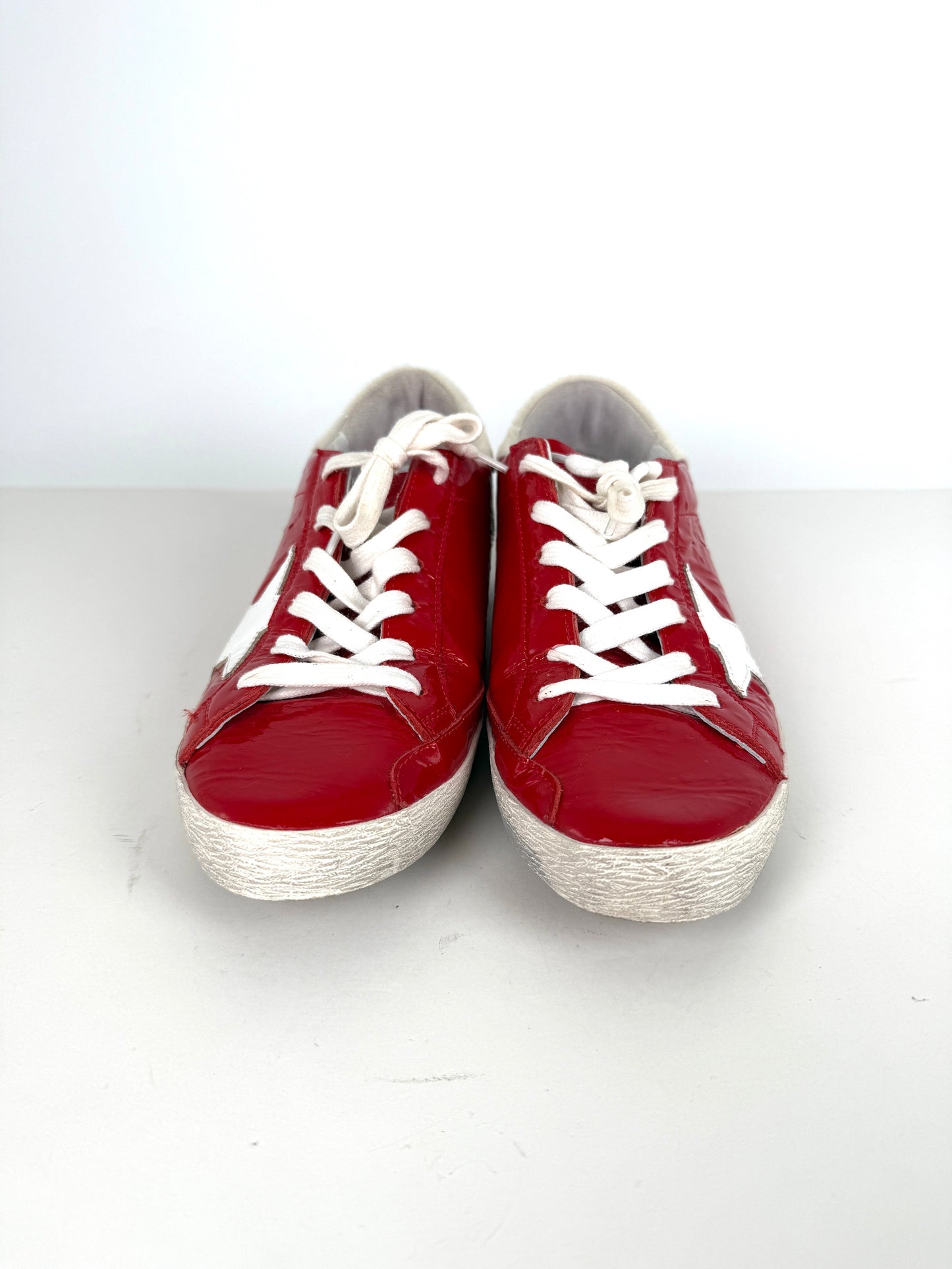 GOLDEN GOOSE Superstar Red Patent Ostrich White Sneakers 38, 8