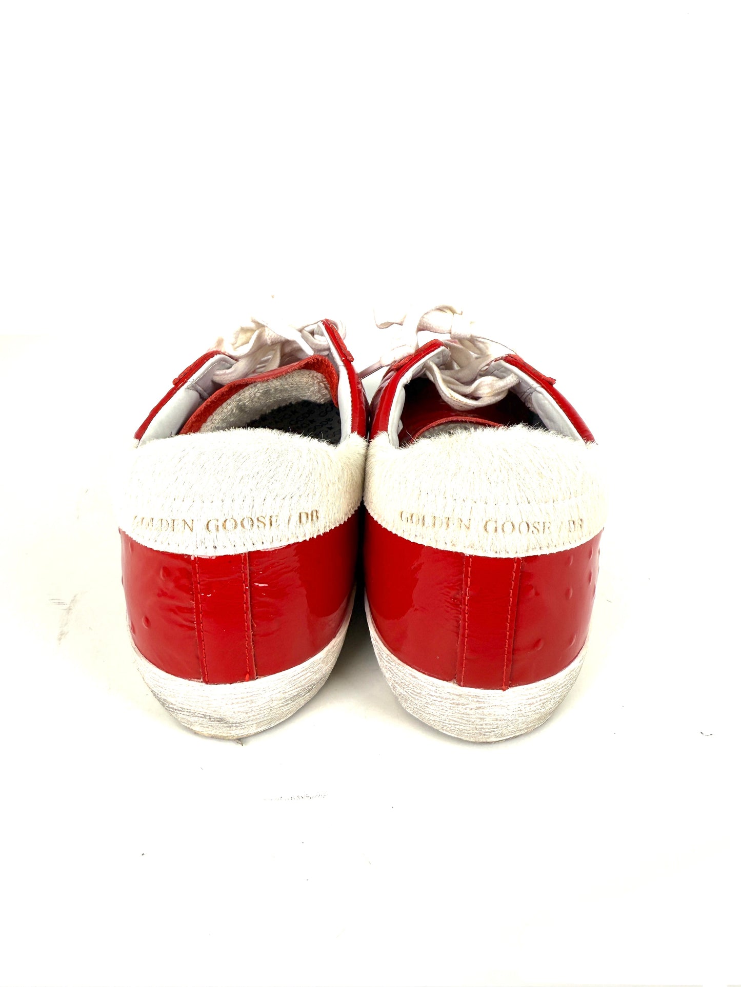 GOLDEN GOOSE Superstar Red Patent Ostrich White Sneakers 38, 8