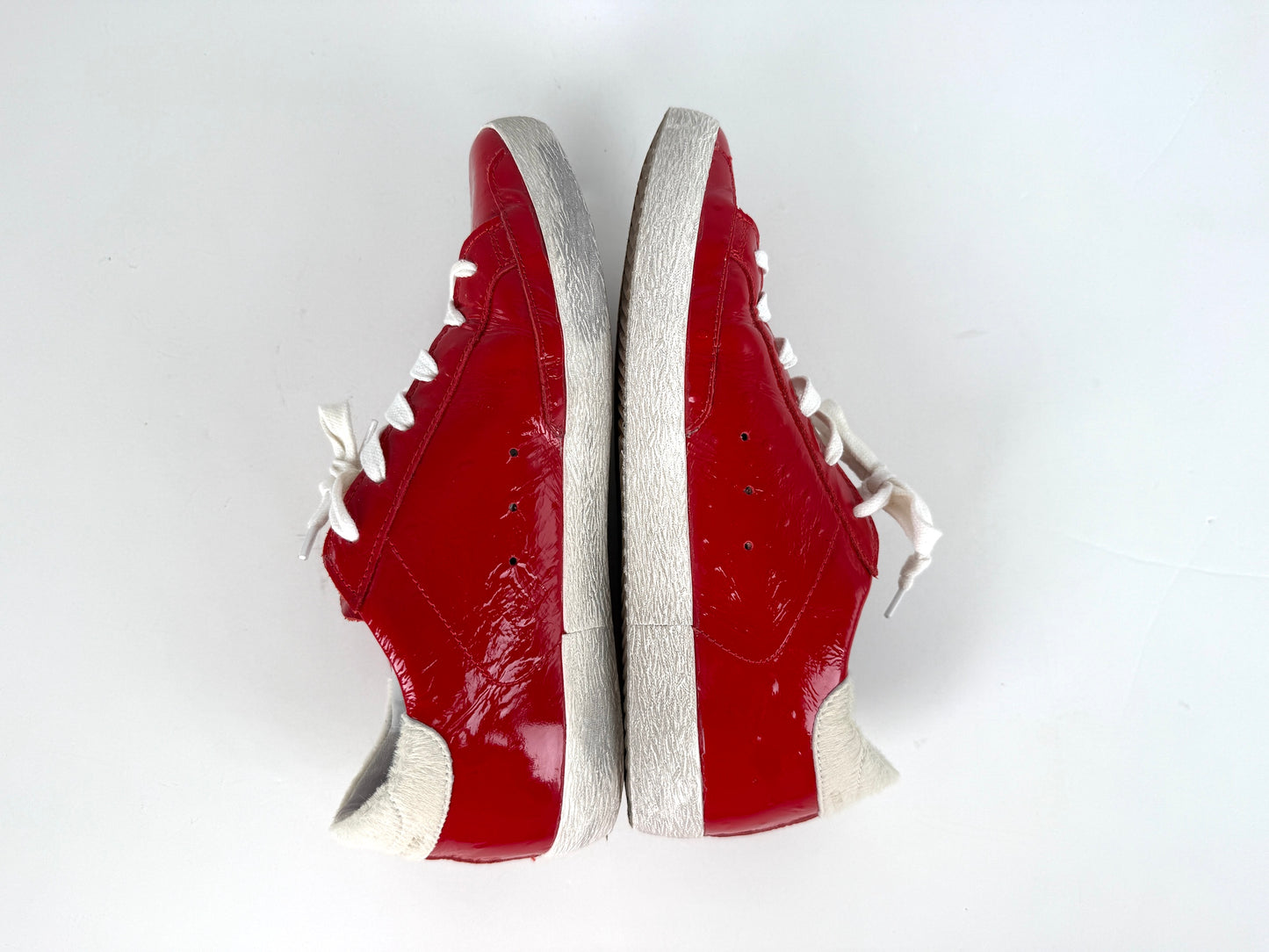 GOLDEN GOOSE Superstar Red Patent Ostrich White Sneakers 38, 8