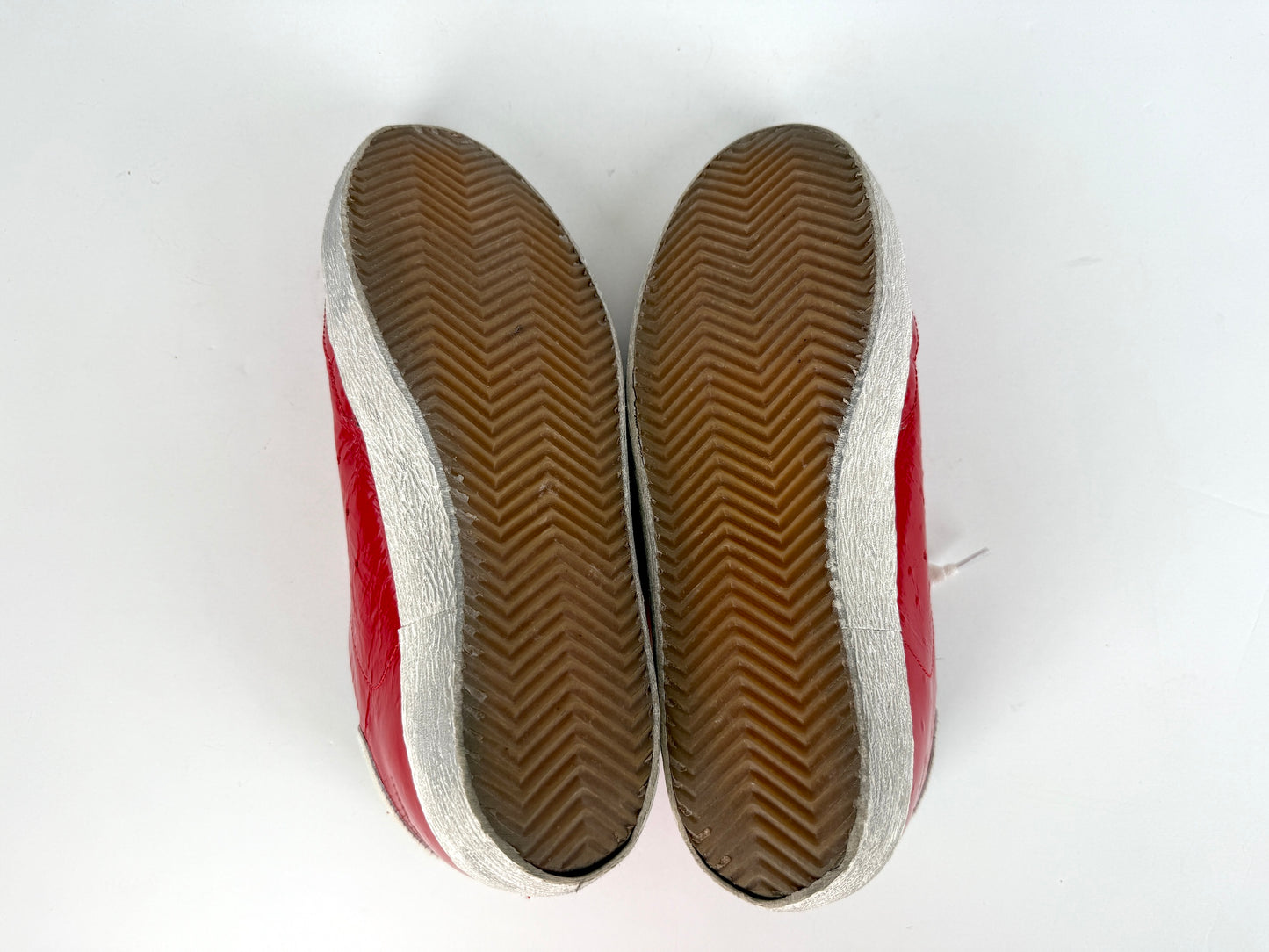GOLDEN GOOSE Superstar Red Patent Ostrich White Sneakers 38, 8