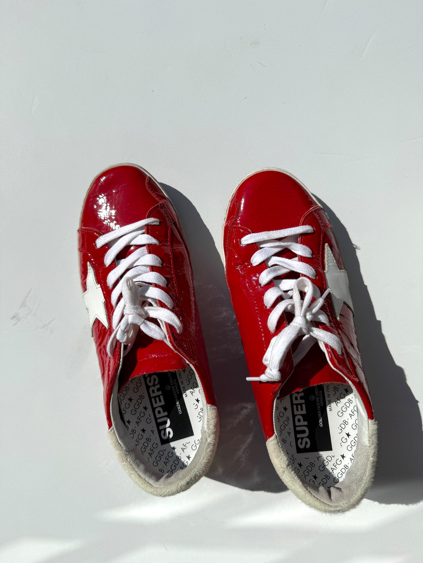 GOLDEN GOOSE Superstar Red Patent Ostrich White Sneakers 38, 8
