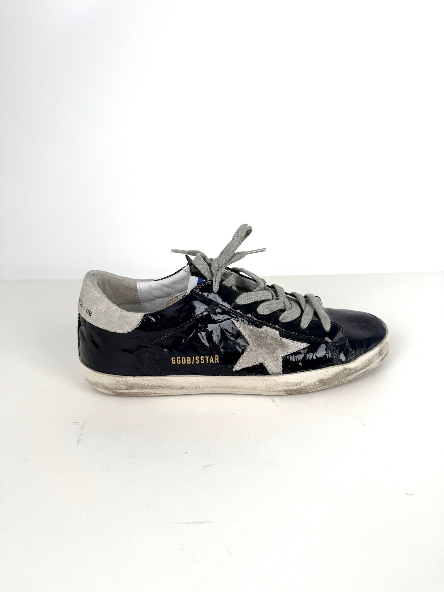 GOLDEN GOOSE Superstar Navy Blue Patent Gray Sneakers 38, 8