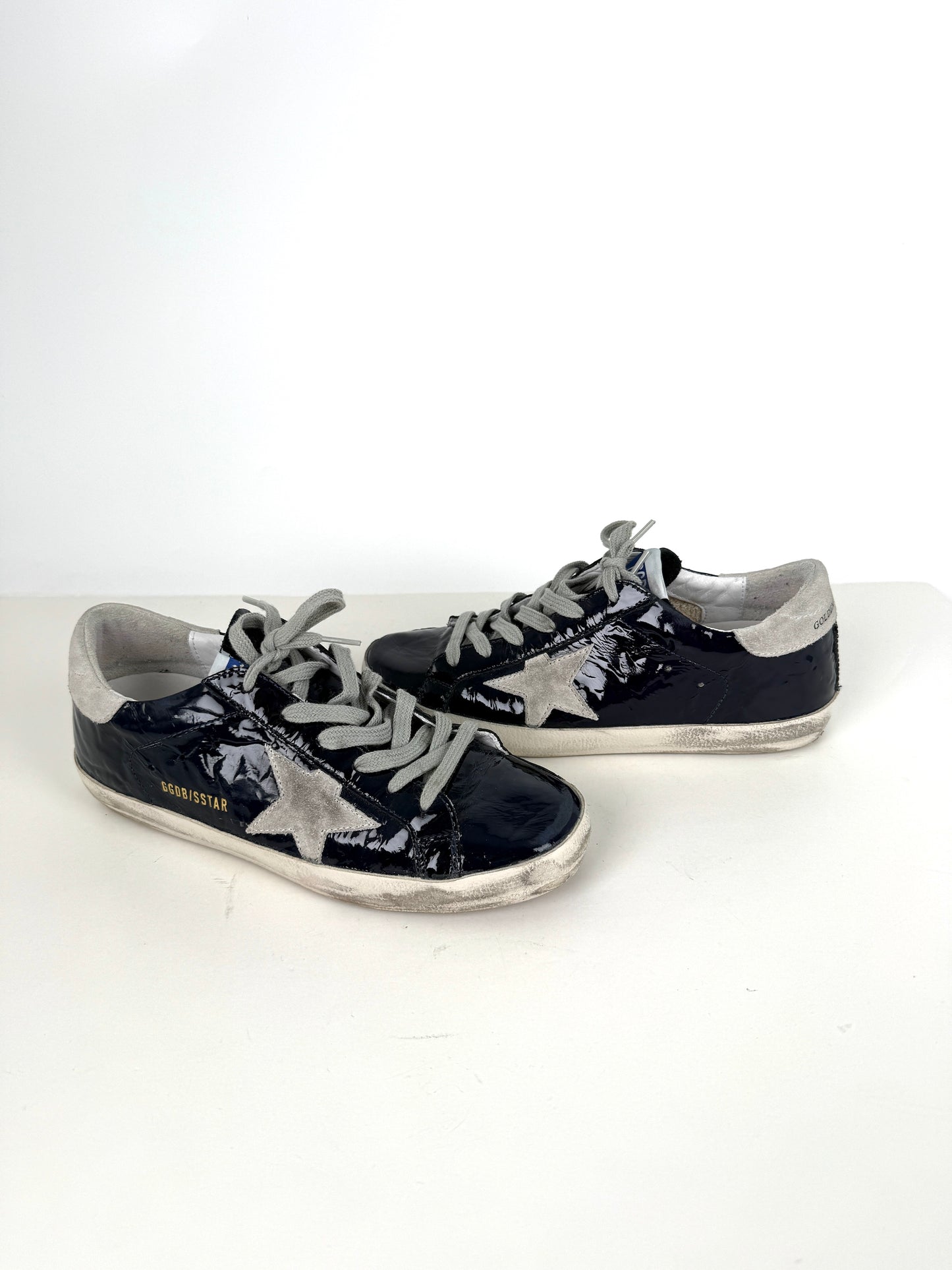 GOLDEN GOOSE Superstar Navy Blue Patent Gray Sneakers 38, 8