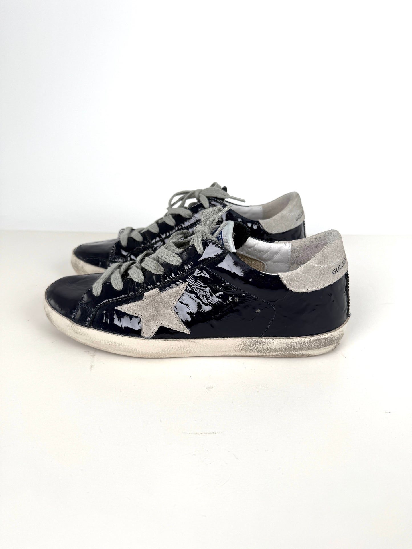 GOLDEN GOOSE Superstar Navy Blue Patent Gray Sneakers 38, 8