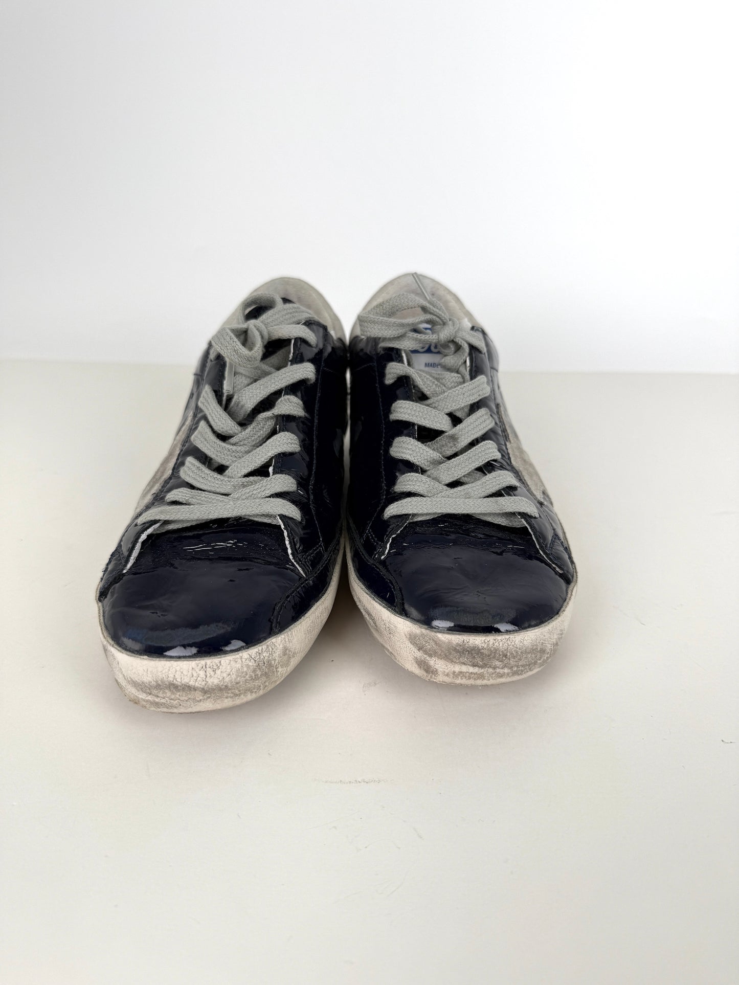 GOLDEN GOOSE Superstar Navy Blue Patent Gray Sneakers 38, 8