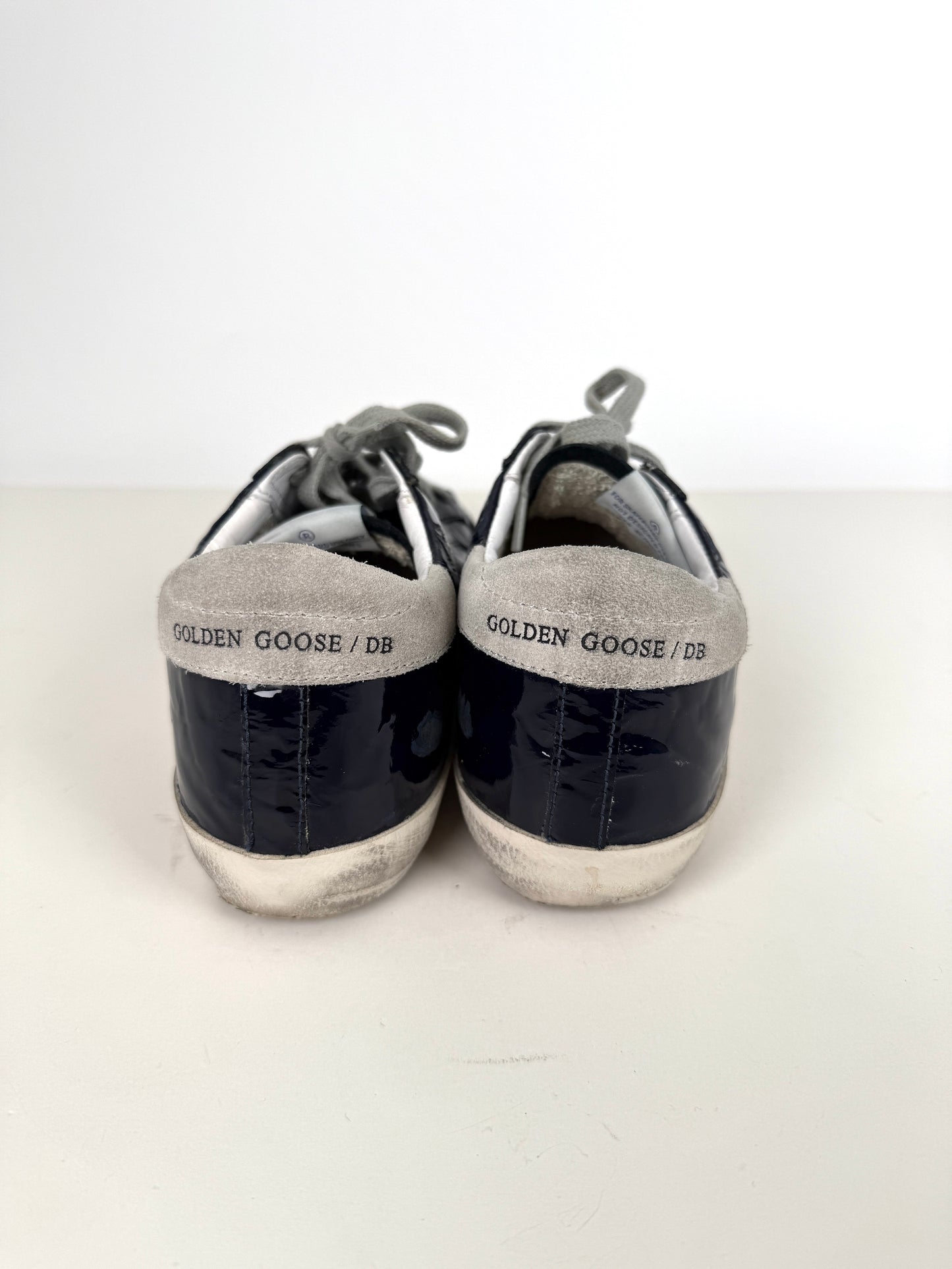 GOLDEN GOOSE Superstar Navy Blue Patent Gray Sneakers 38, 8