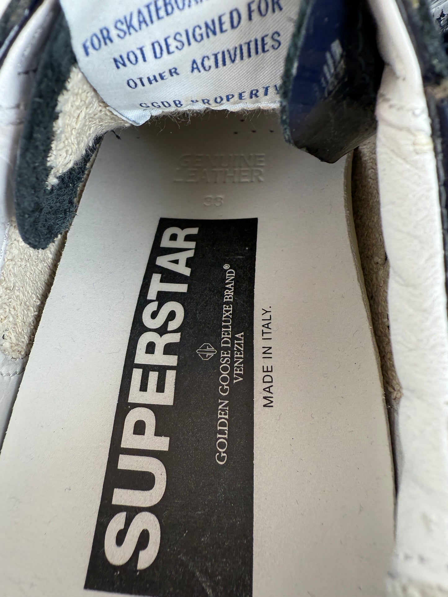 GOLDEN GOOSE Superstar Navy Blue Patent Gray Sneakers 38, 8