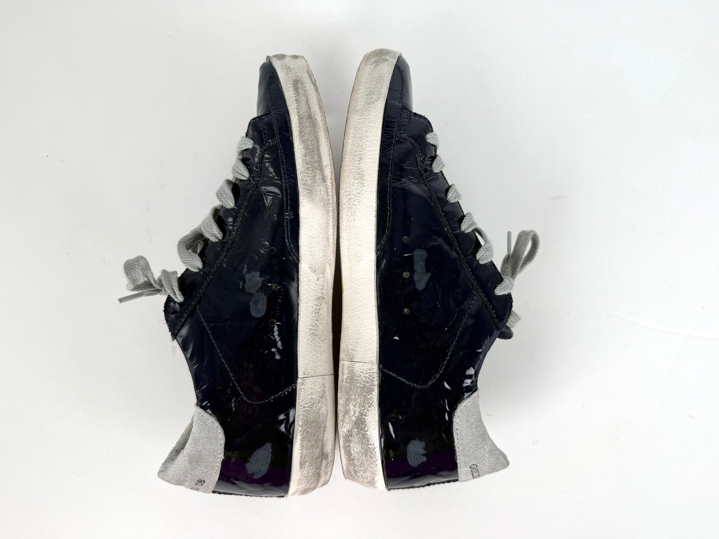 GOLDEN GOOSE Superstar Navy Blue Patent Gray Sneakers 38, 8