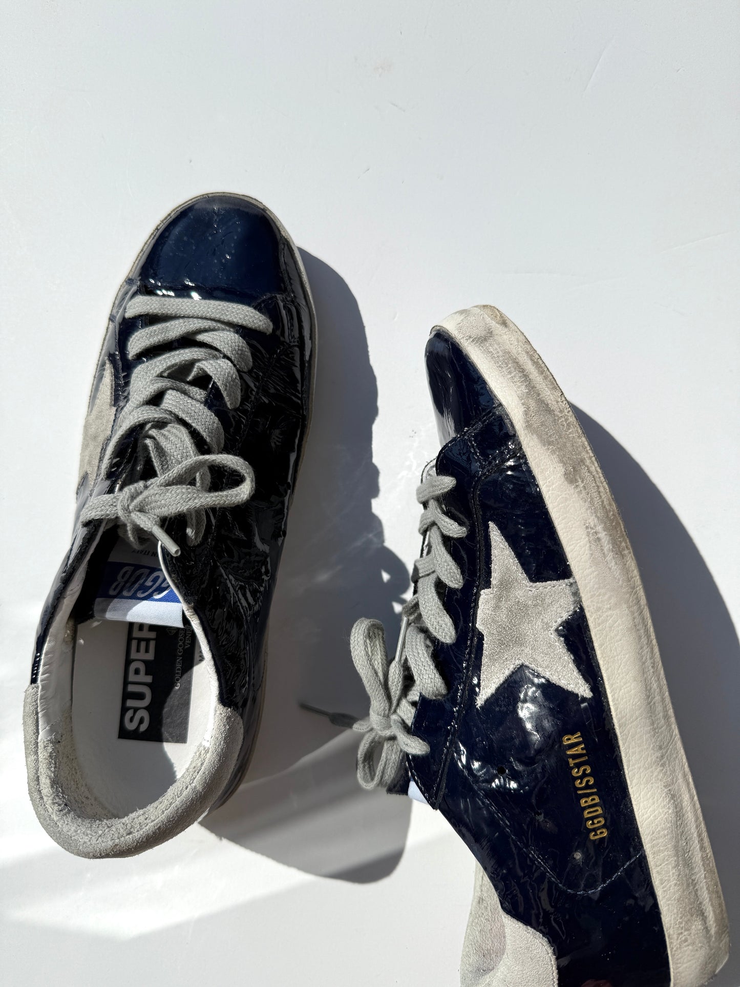 GOLDEN GOOSE Superstar Navy Blue Patent Gray Sneakers 38, 8