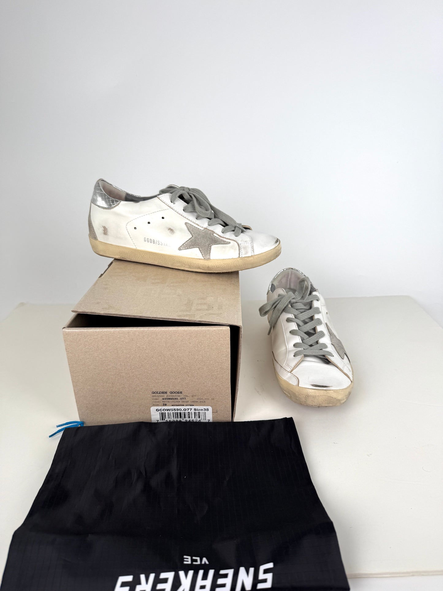 GOLDEN GOOSE Superstar White Silver Gray Sneakers 38, 8