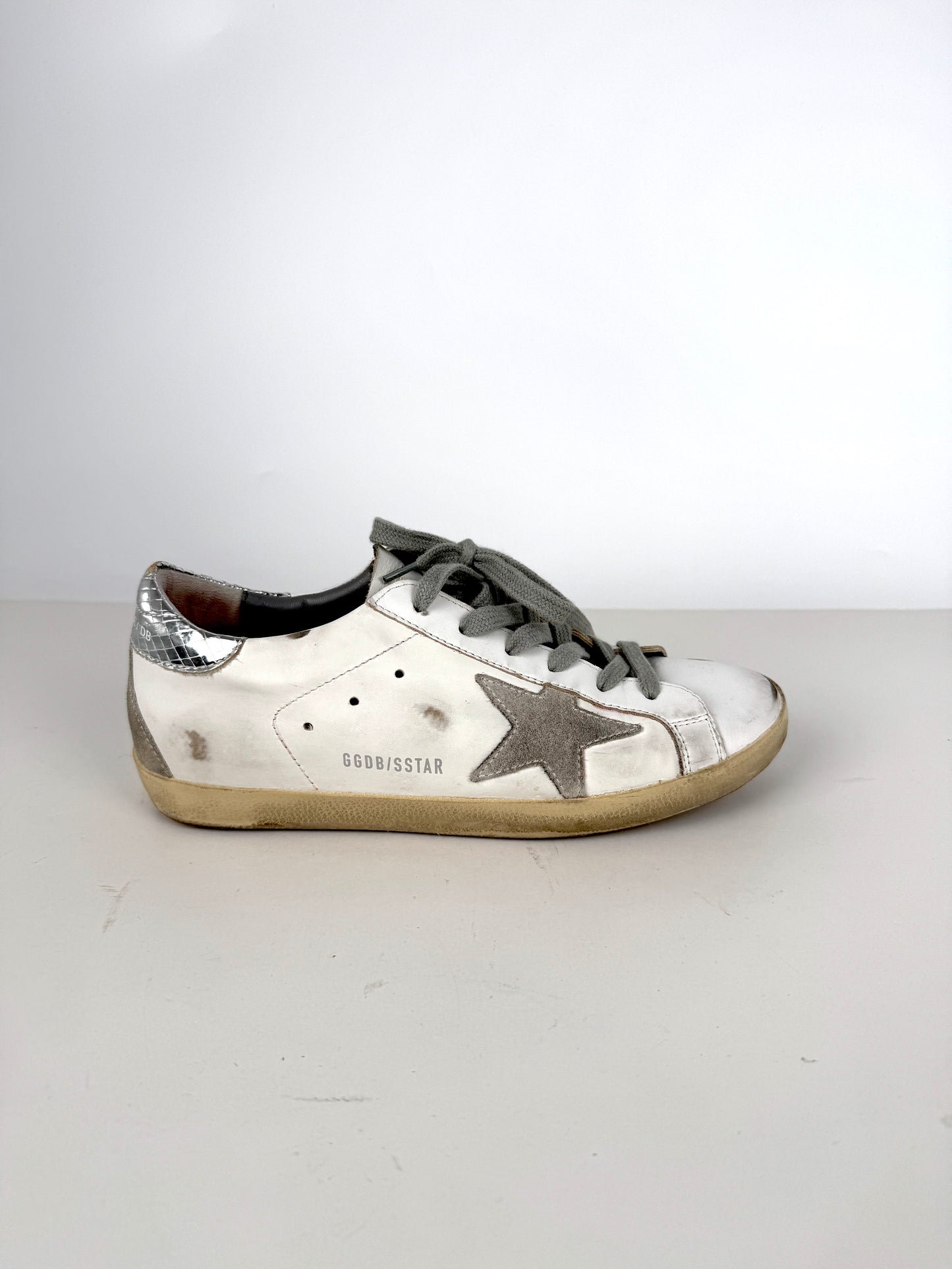 GOLDEN GOOSE Superstar White Silver Gray Sneakers 38, 8
