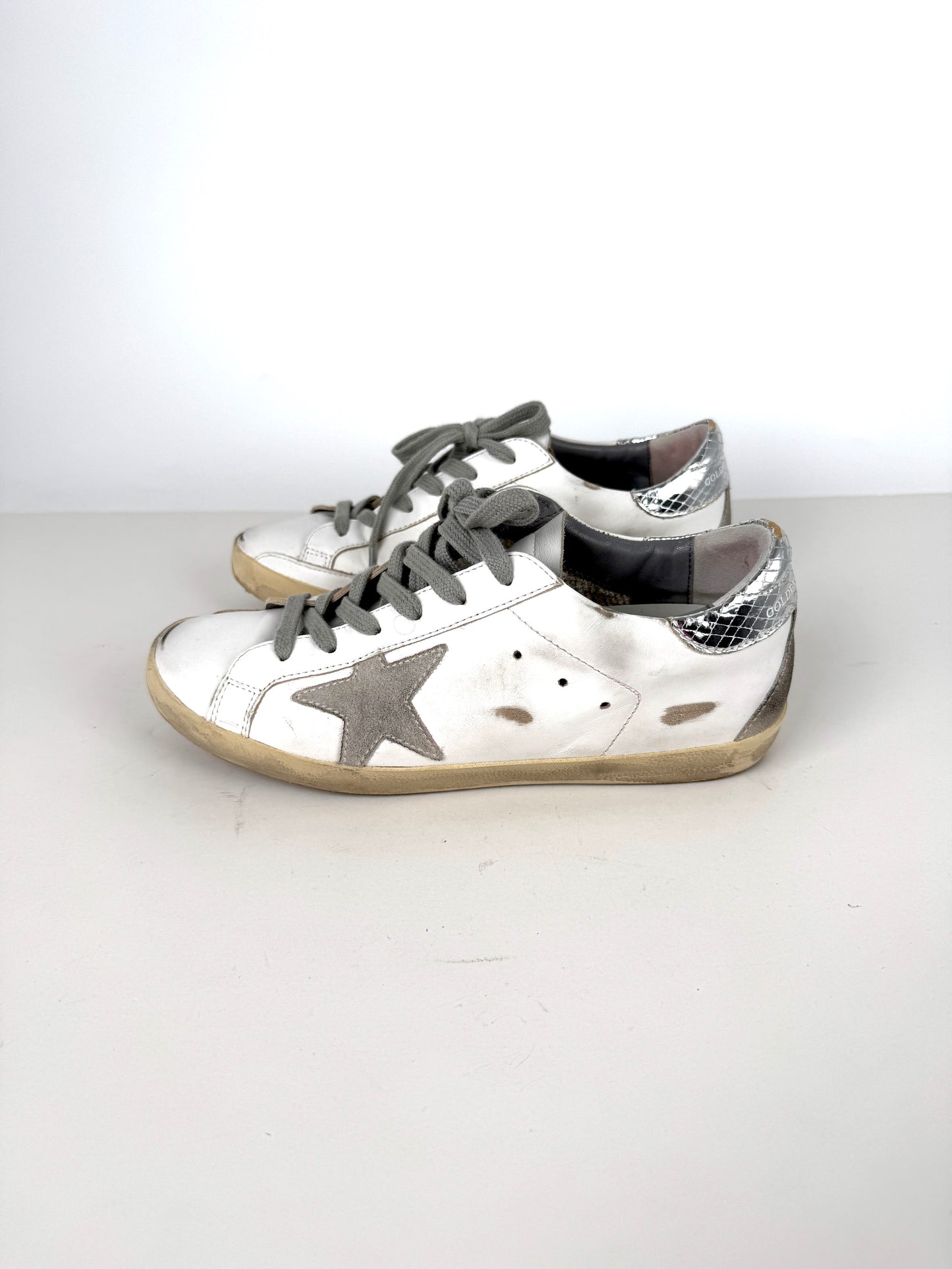 GOLDEN GOOSE Superstar White Silver Gray Sneakers 38, 8