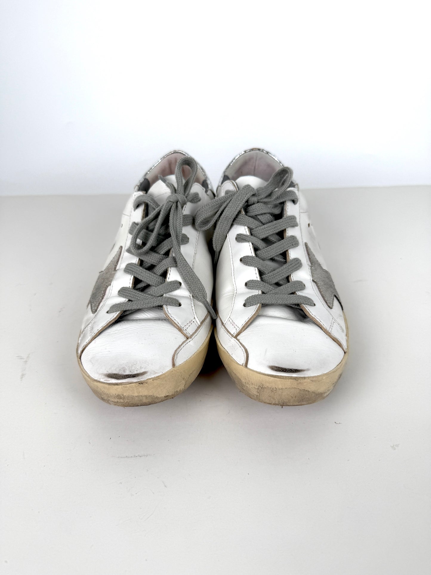 GOLDEN GOOSE Superstar White Silver Gray Sneakers 38, 8