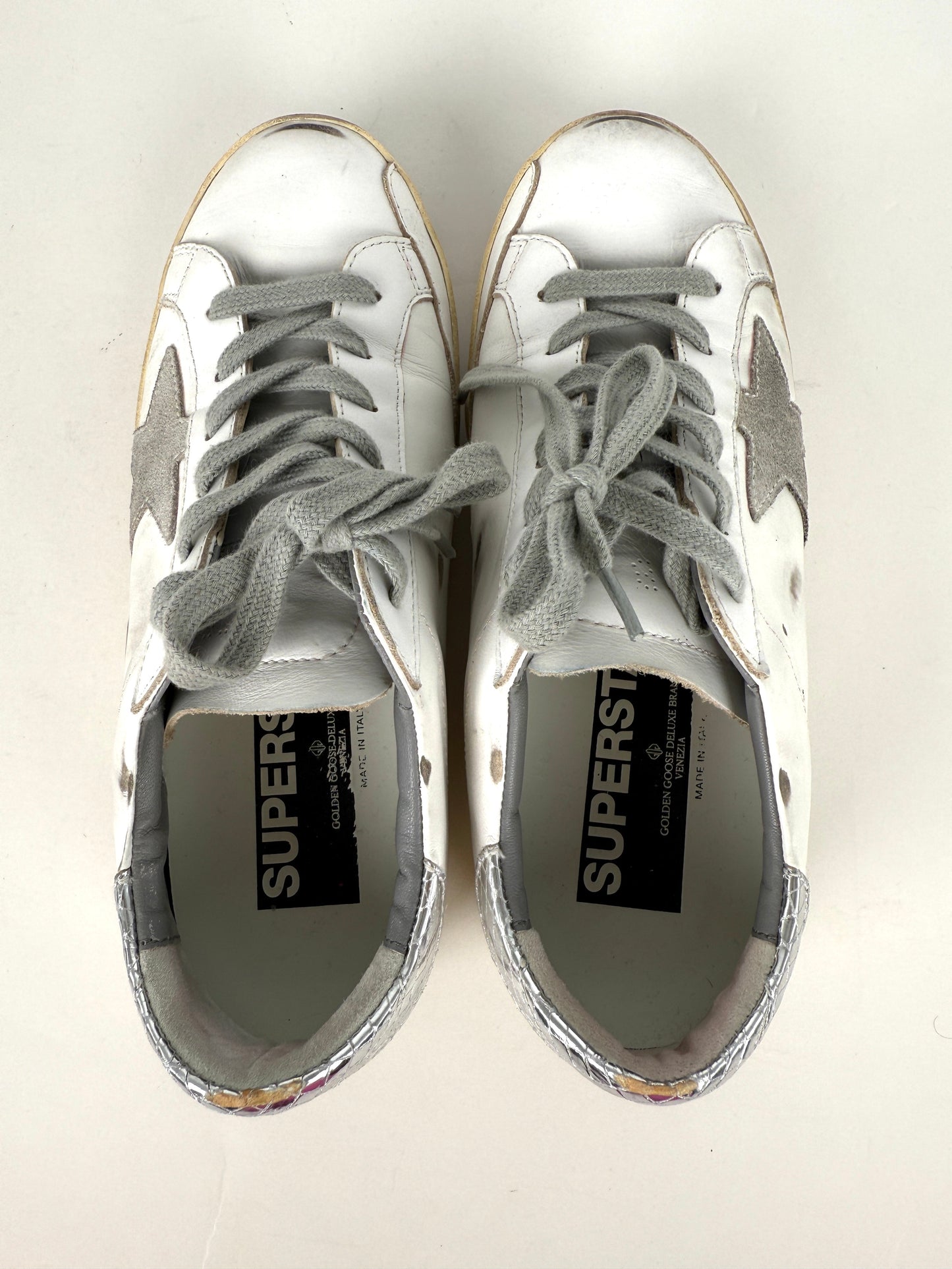 GOLDEN GOOSE Superstar White Silver Gray Sneakers 38, 8