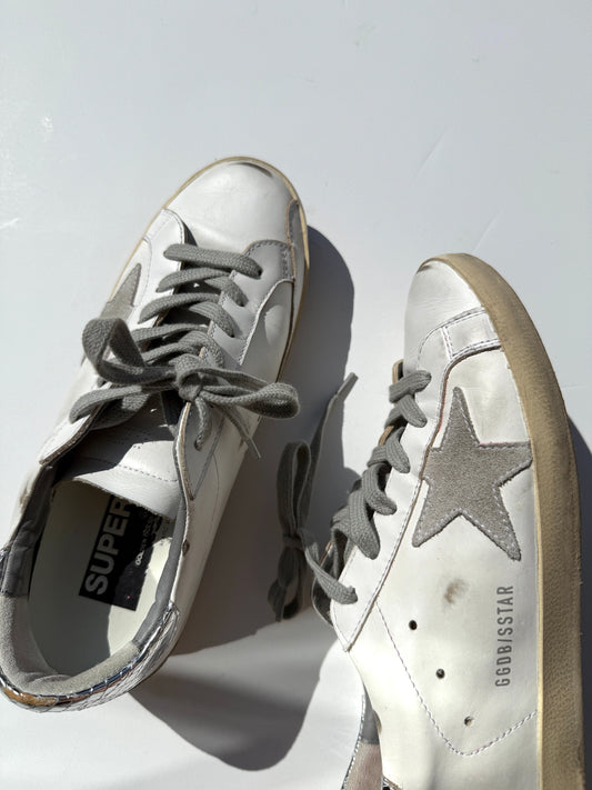 GOLDEN GOOSE Superstar White Silver Gray Sneakers 38, 8