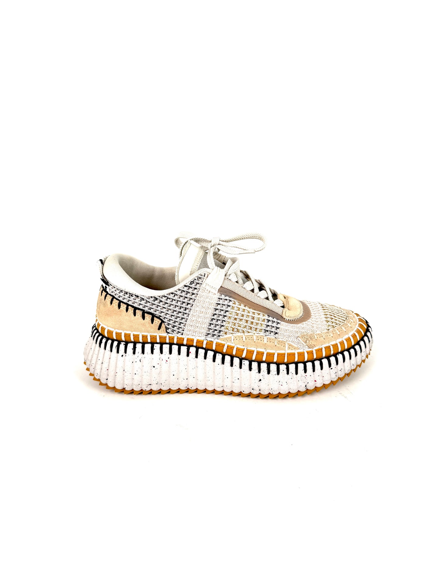 CHLOE Nama Stitch Walking Beige Biscotti Sneakers 38, 7.5
