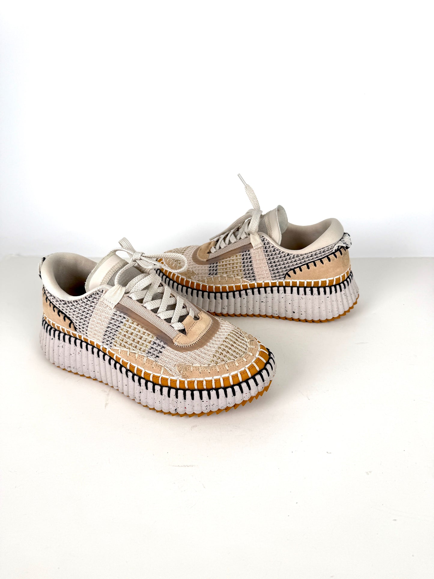 CHLOE Nama Stitch Walking Beige Biscotti Sneakers 38, 7.5
