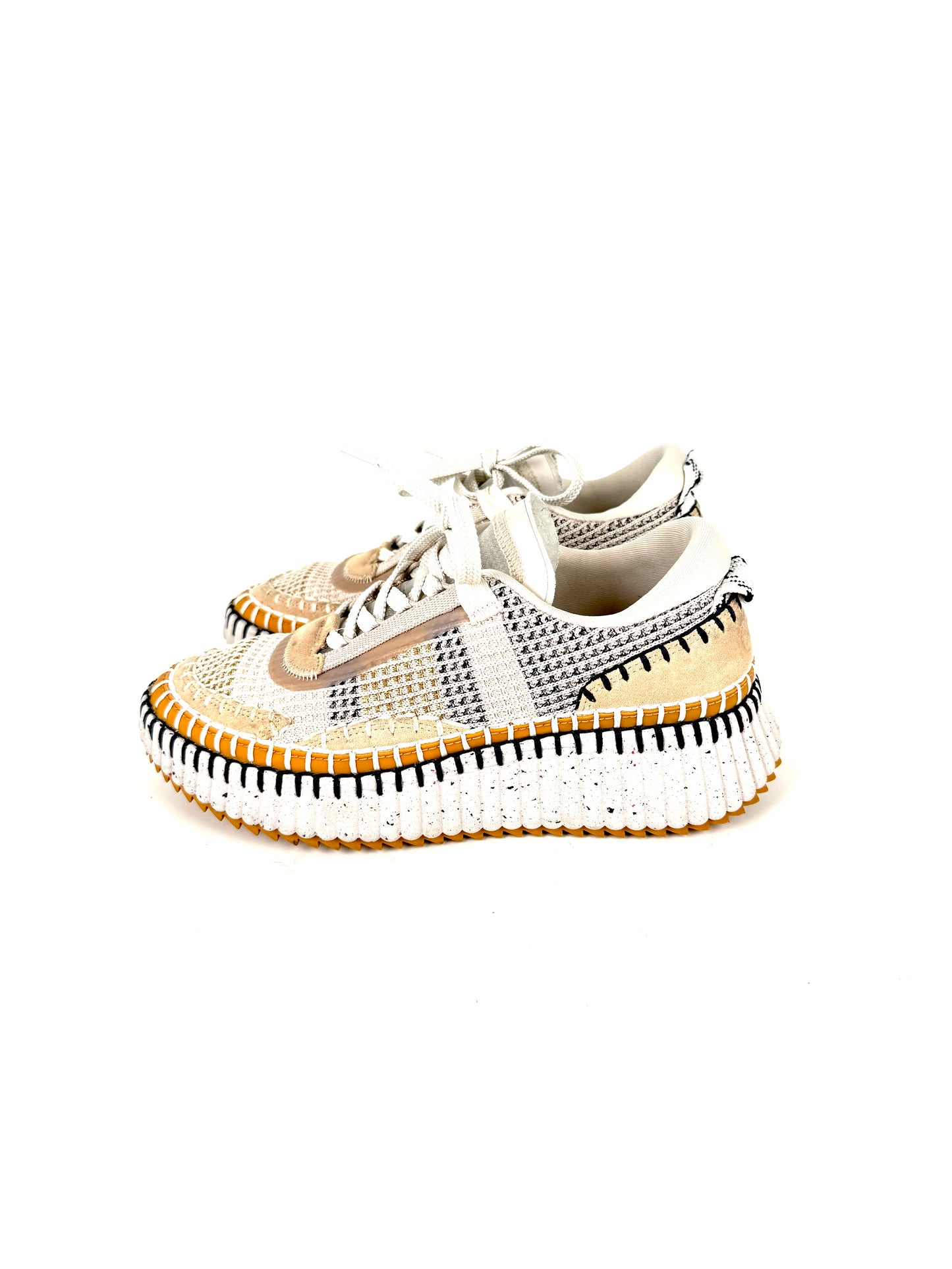 CHLOE Nama Stitch Walking Beige Biscotti Sneakers 38, 7.5