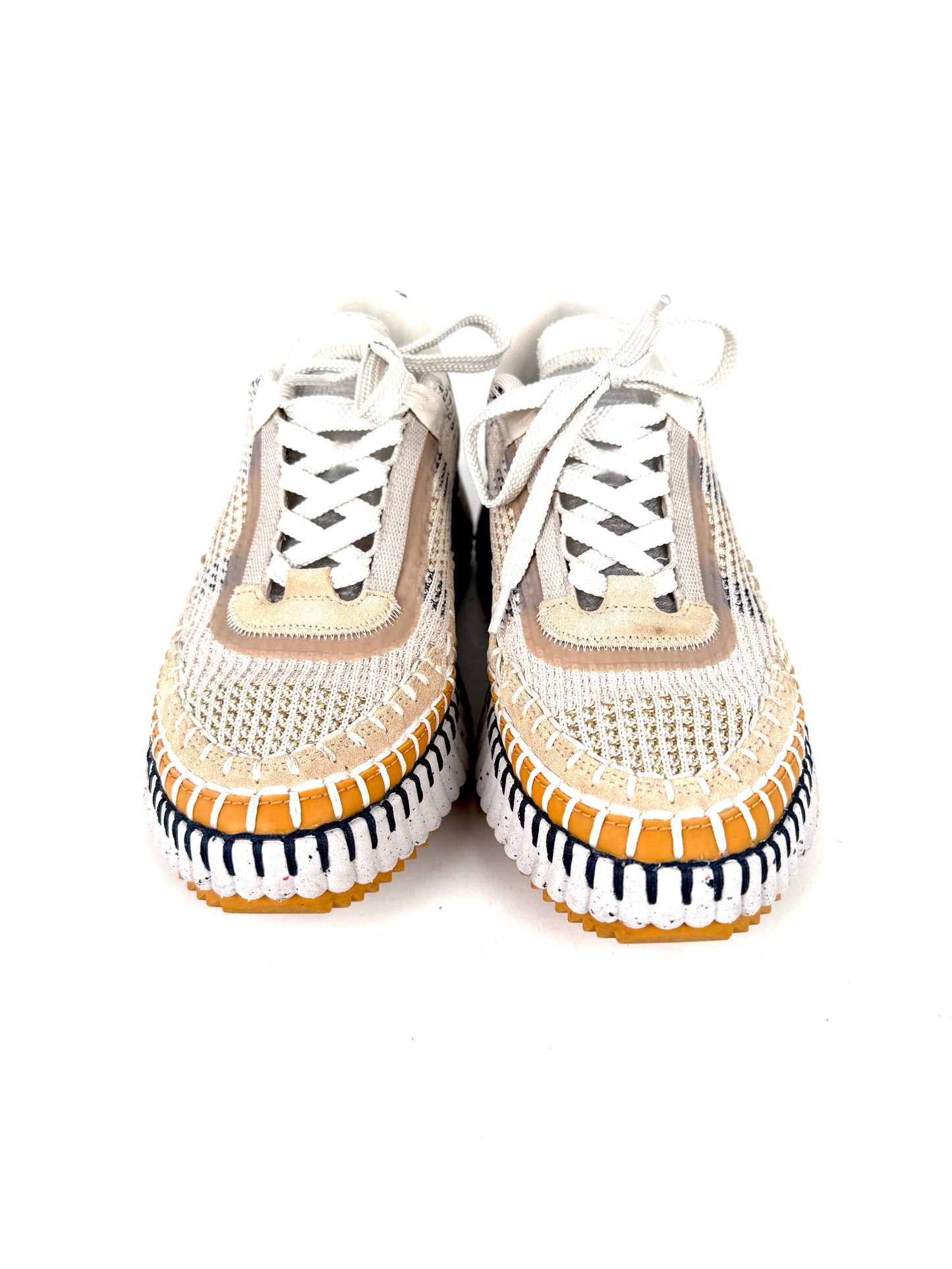 CHLOE Nama Stitch Walking Beige Biscotti Sneakers 38, 7.5