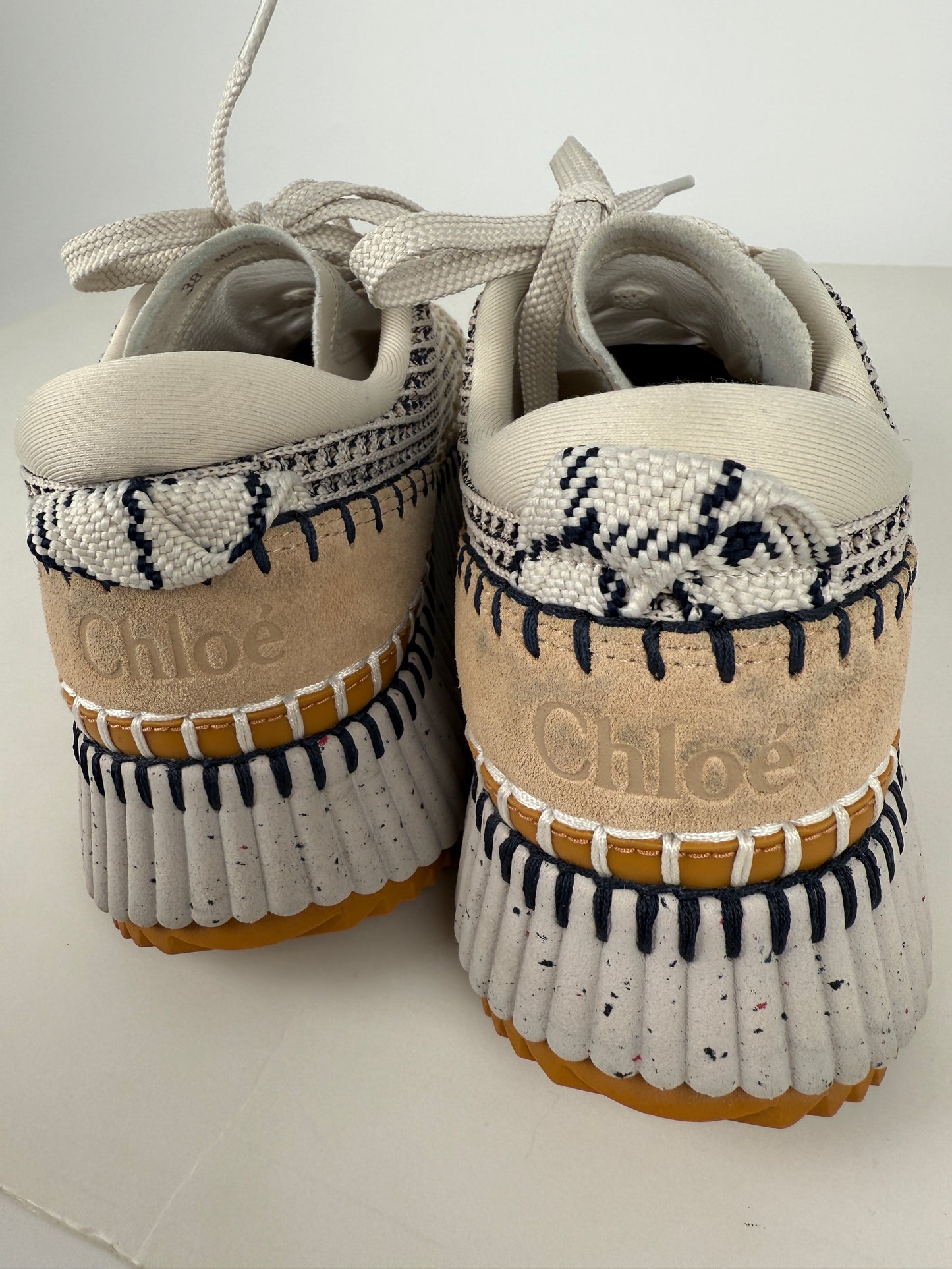 CHLOE Nama Stitch Walking Beige Biscotti Sneakers 38, 7.5