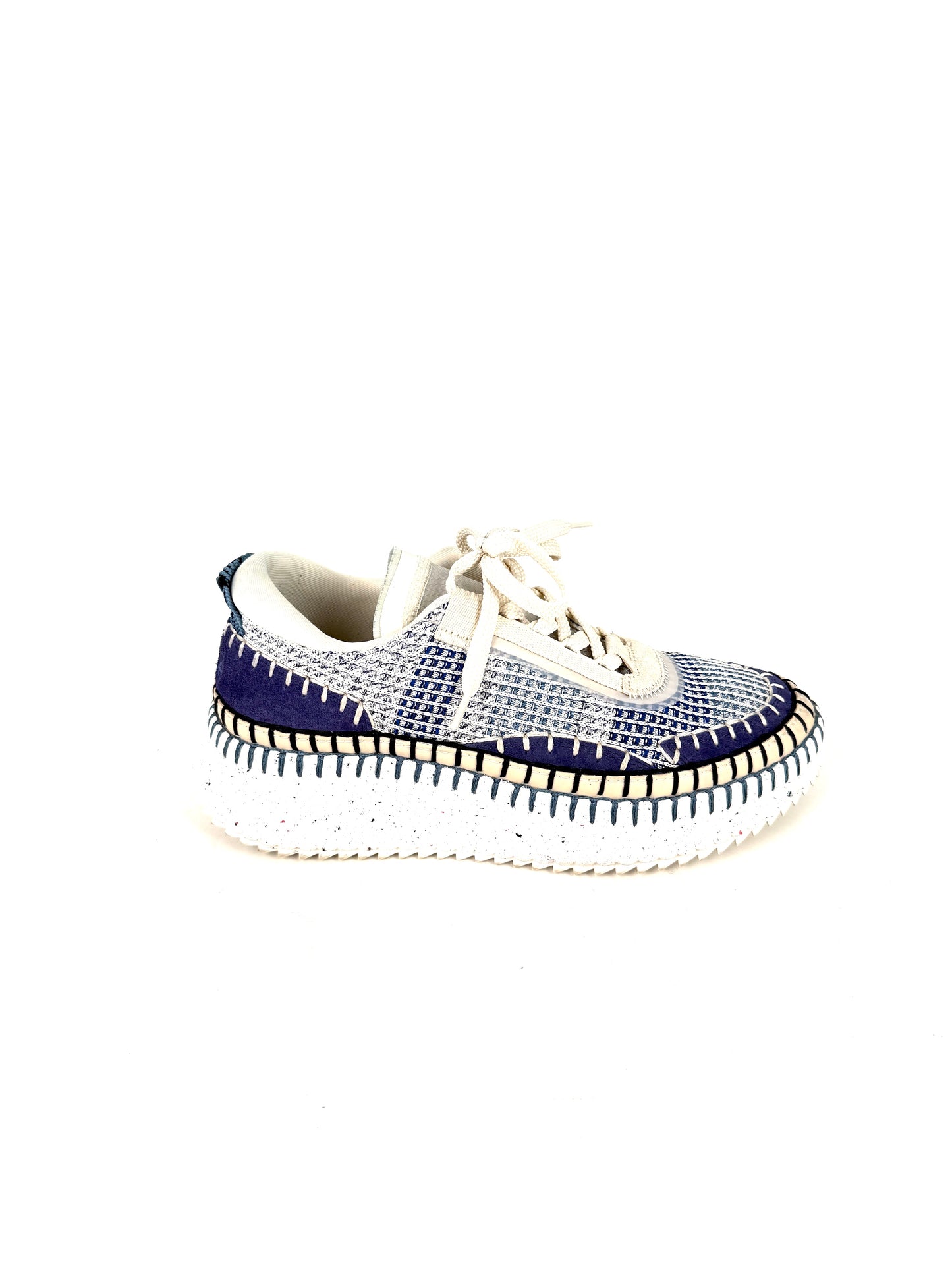 CHLOE Nama Stitch Walking Beige Cosmic Blue Sneakers 38, 7.5